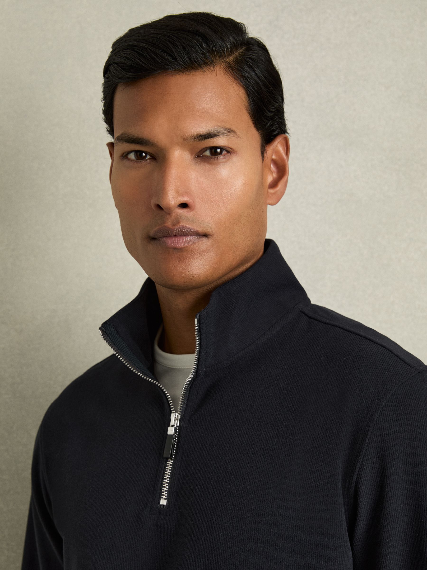 Brushed-Corduroy Half-Zip Jumper in Navy - Image 4 of 6
