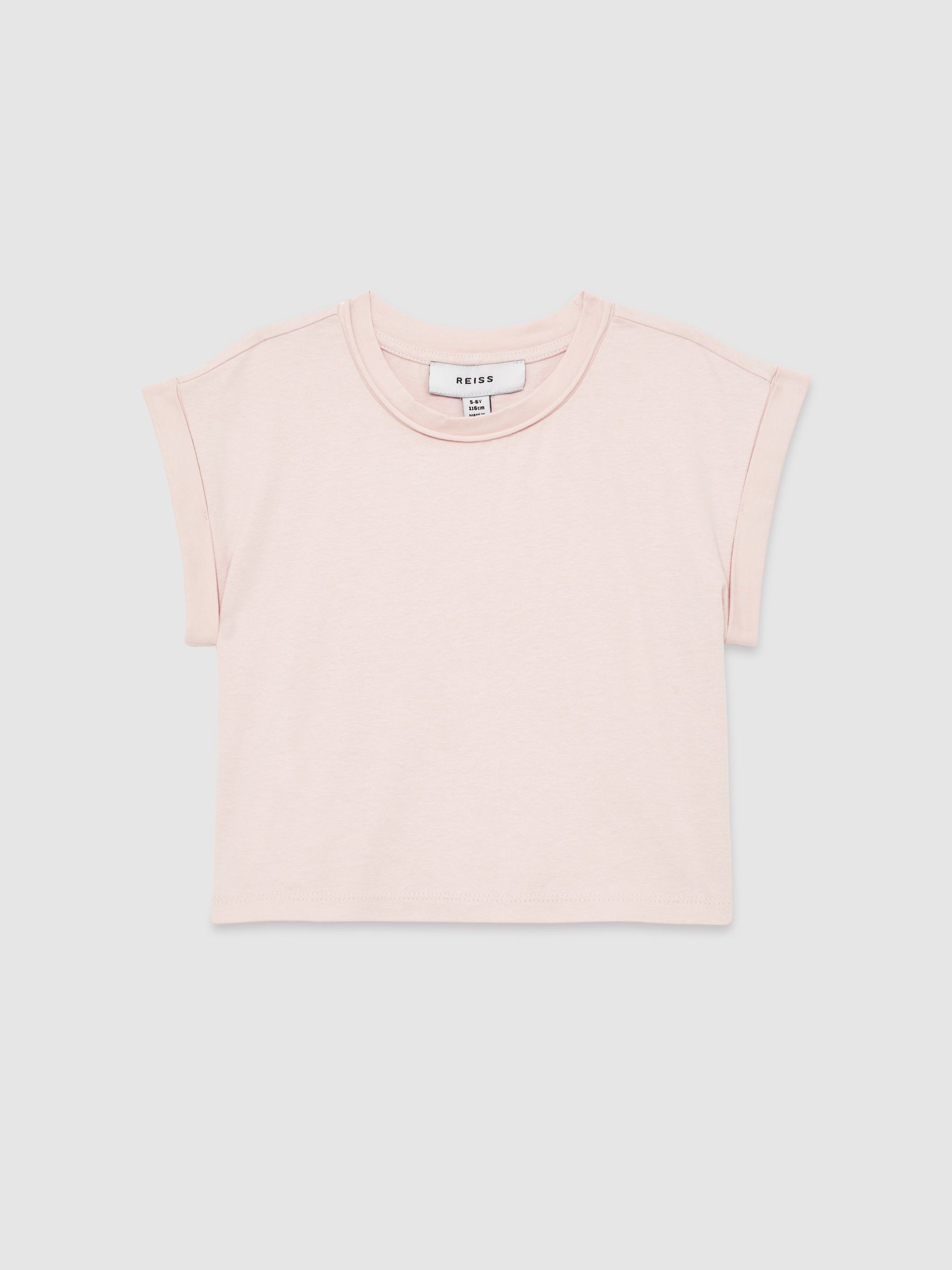 4-9 yrs Cotton-Jersey Cropped T-Shirt in Pale Pink - Image 2 of 4