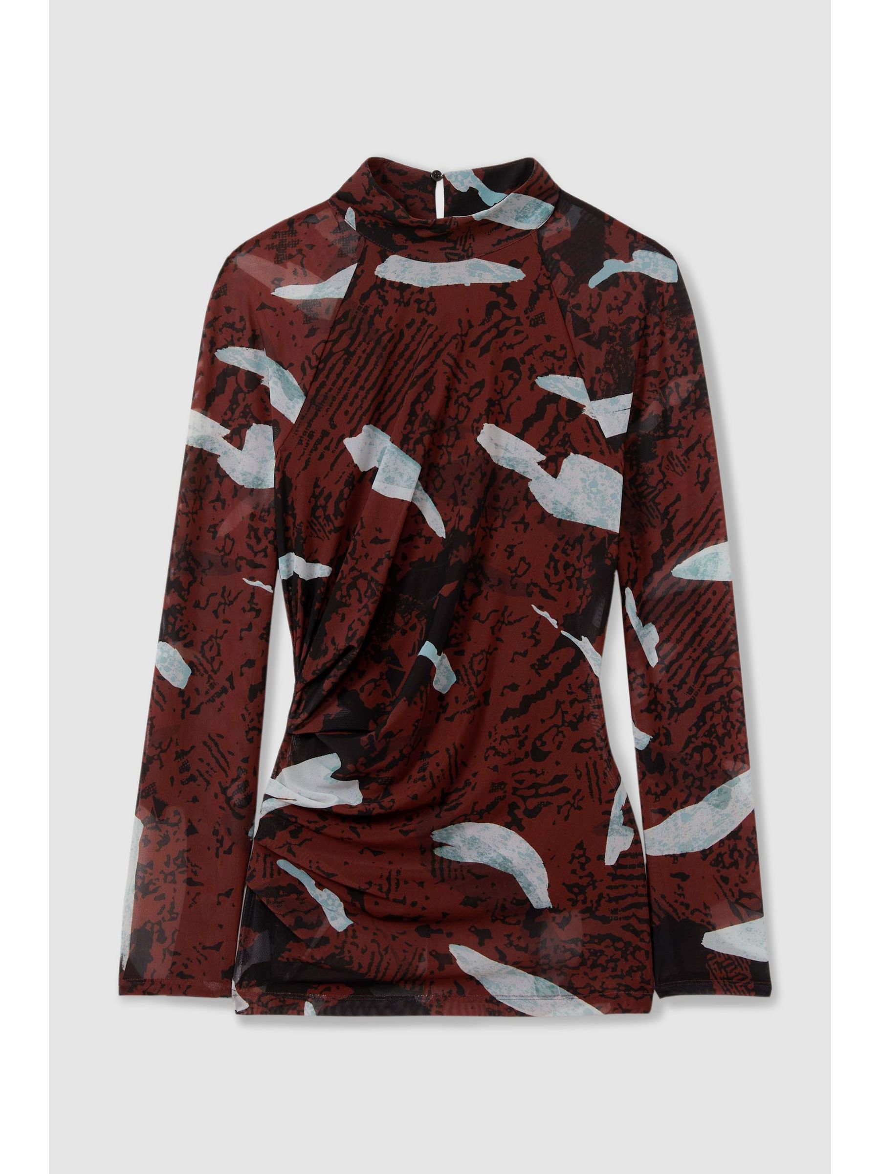 Printed Ruched Top in Burgundy - Image 2 of 6