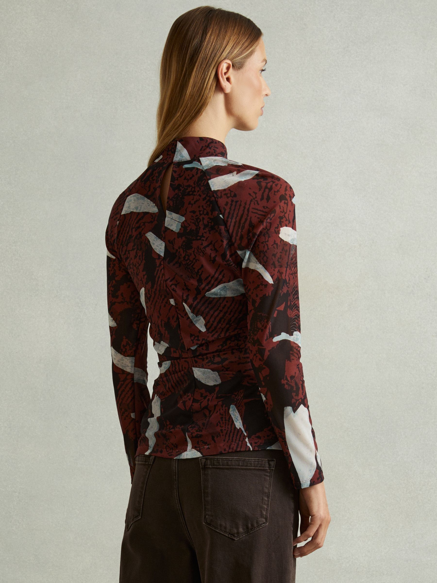 Printed Ruched Top in Burgundy - Image 4 of 6