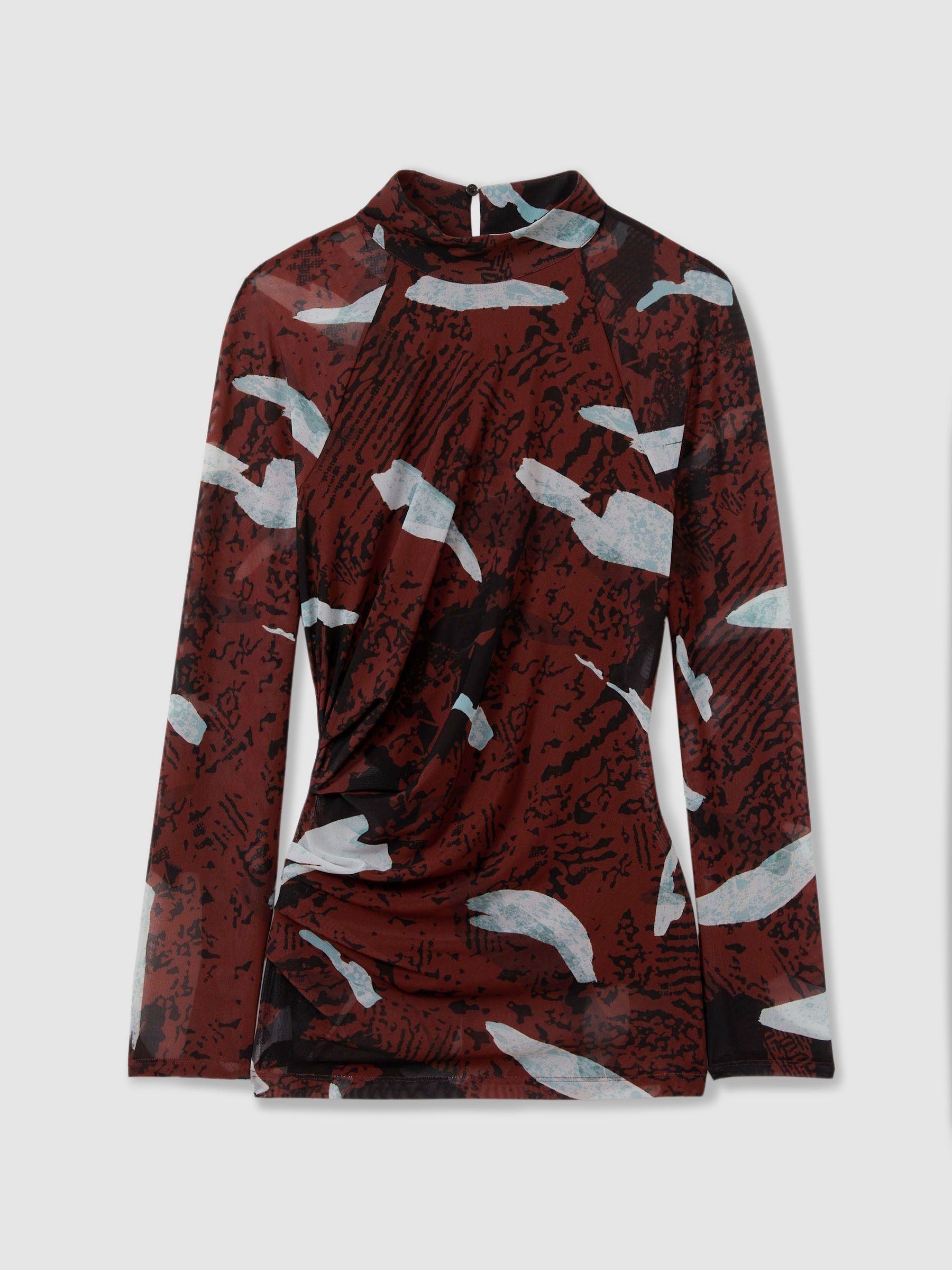 Printed Ruched Top in Burgundy - Image 7 of 8