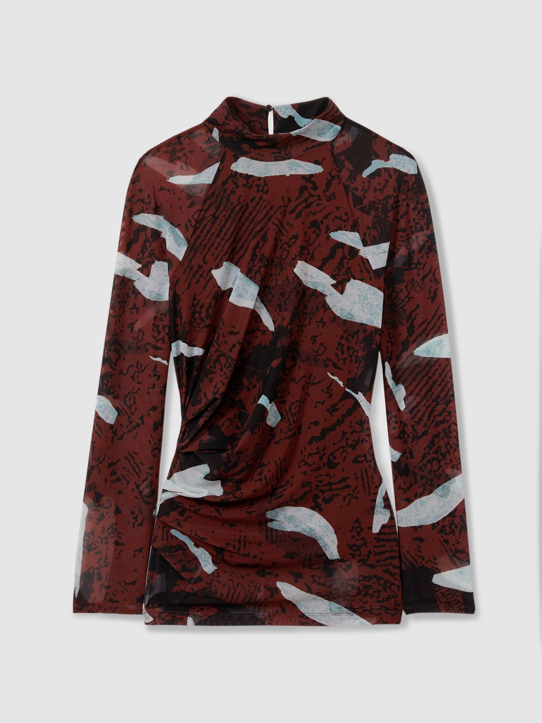 Printed Ruched Top in Burgundy - image 3