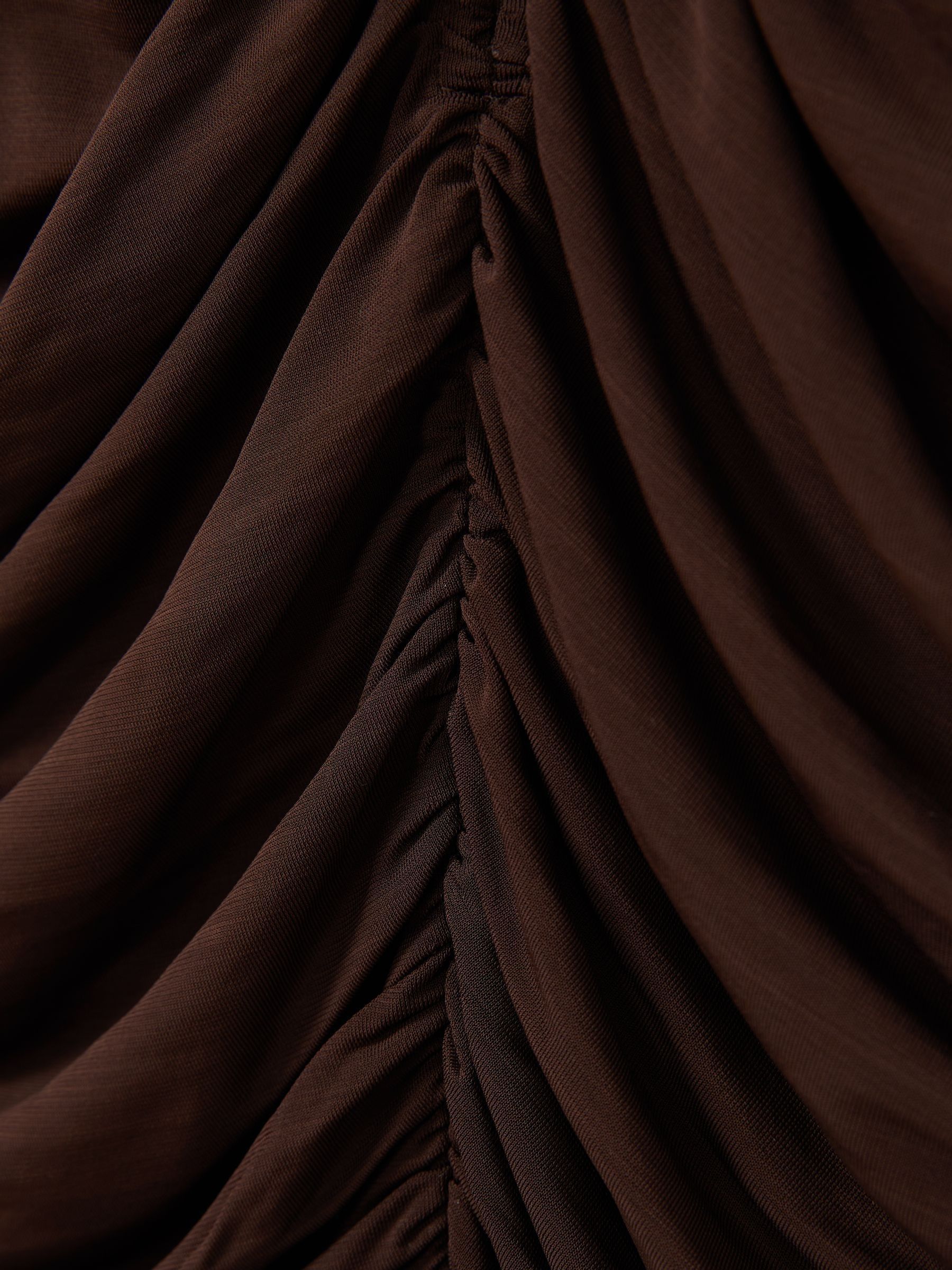 Ruched High-Neck Jersey Top in Chocolate - Image 6 of 6