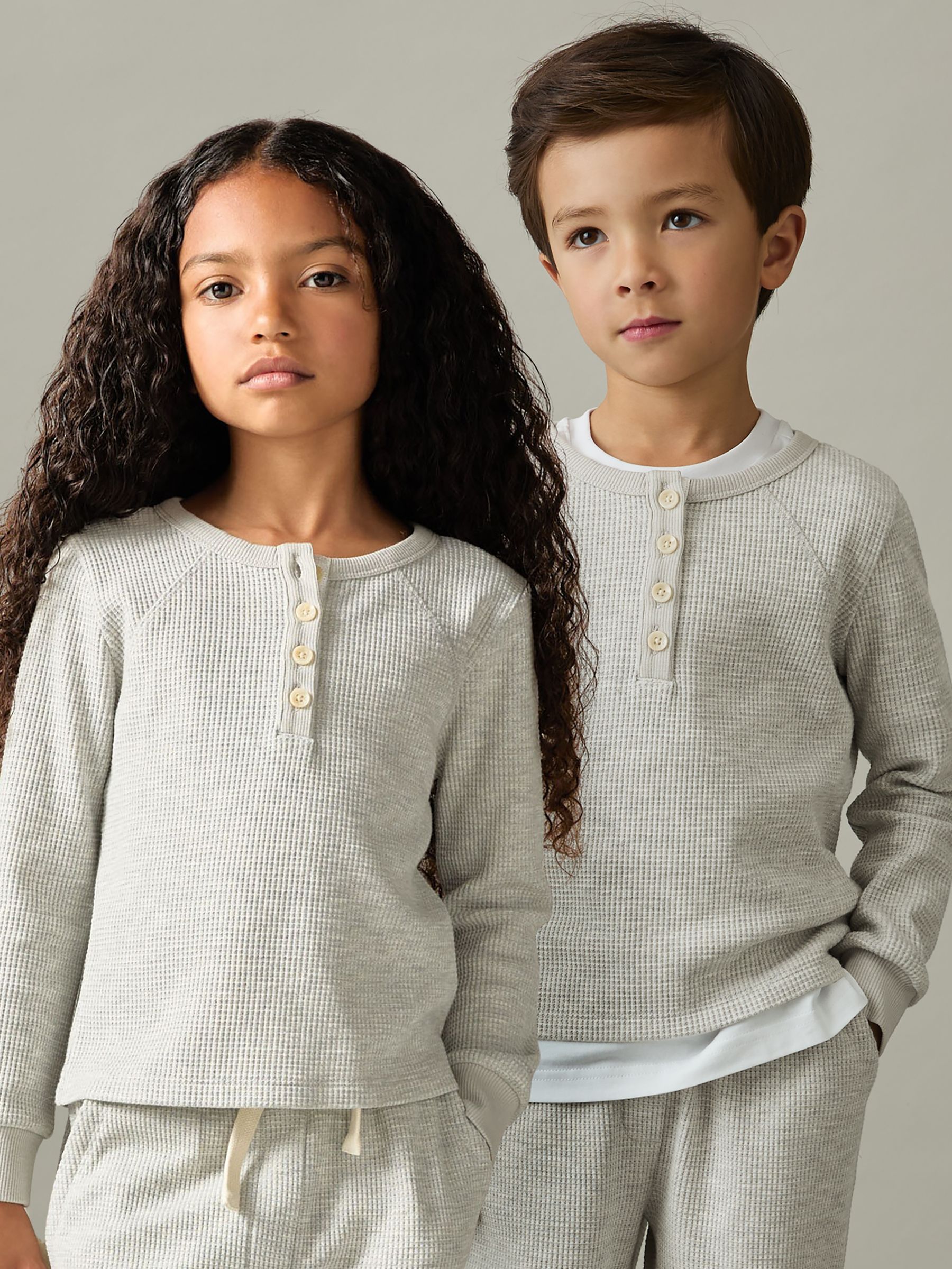 9-13 yrs Cotton-Blend Jersey Waffle Top And Trousers Set in Grey - Image 1 of 5