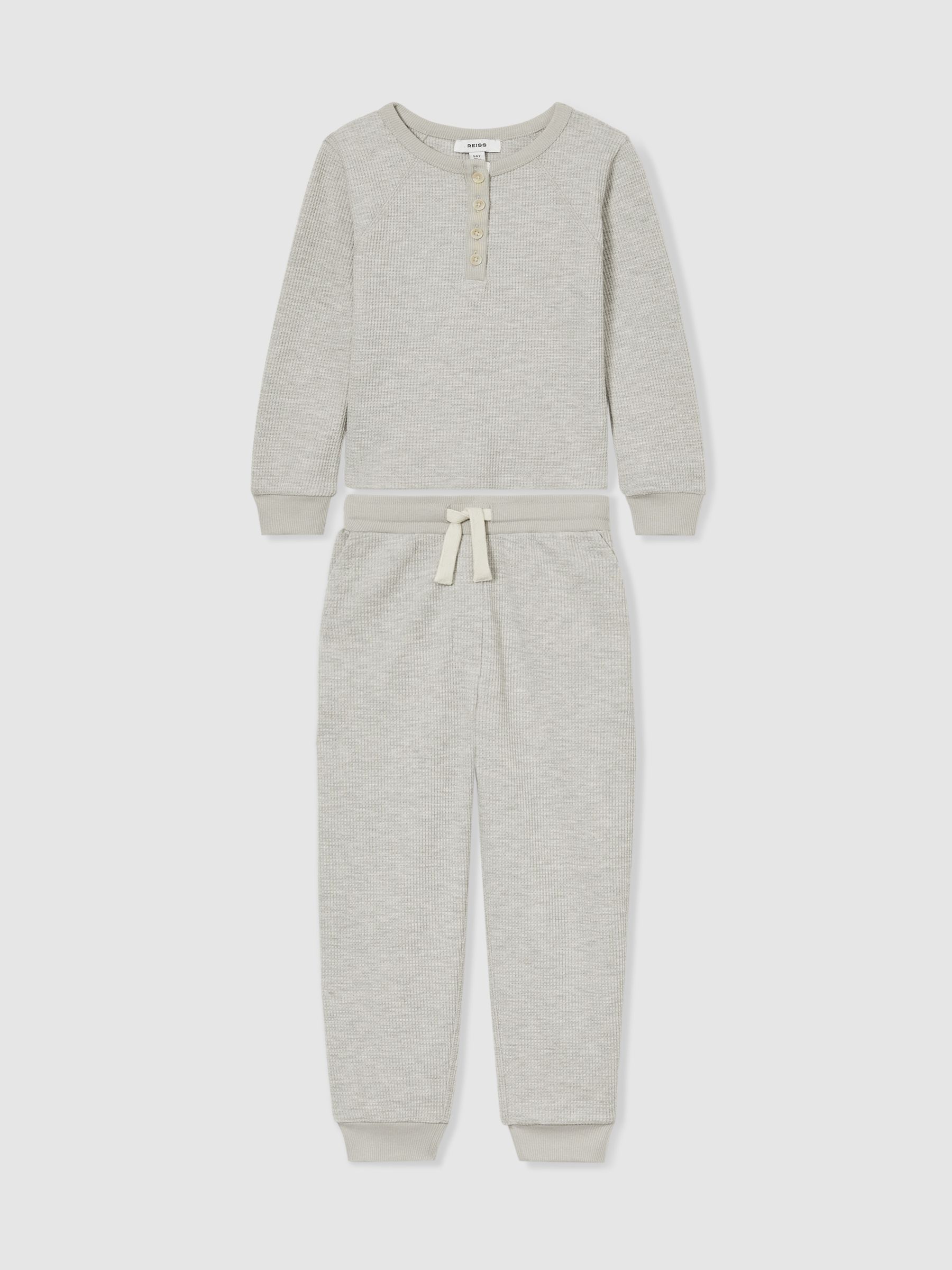 9-13 yrs Cotton-Blend Jersey Waffle Top And Trousers Set in Grey - Image 2 of 5