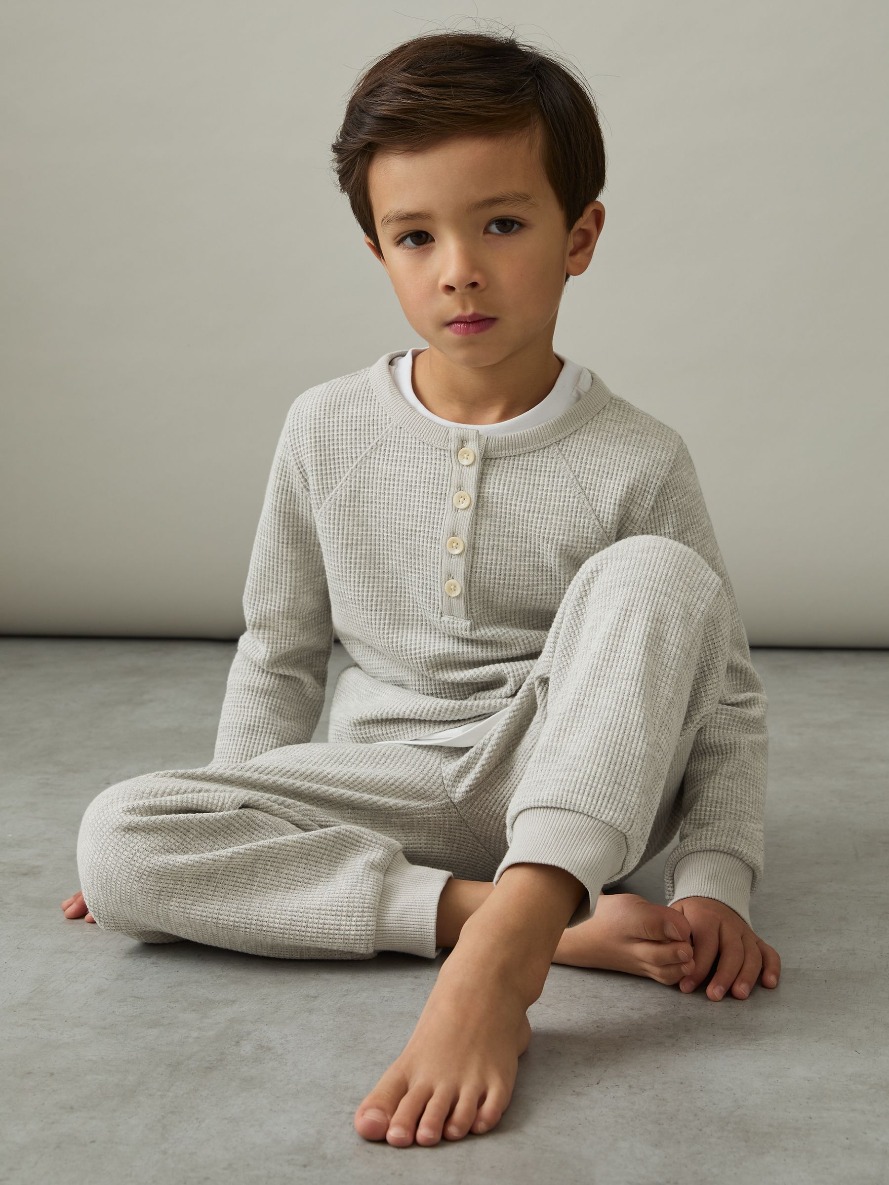 9-13 yrs Cotton-Blend Jersey Waffle Top And Trousers Set in Grey - Image 3 of 5