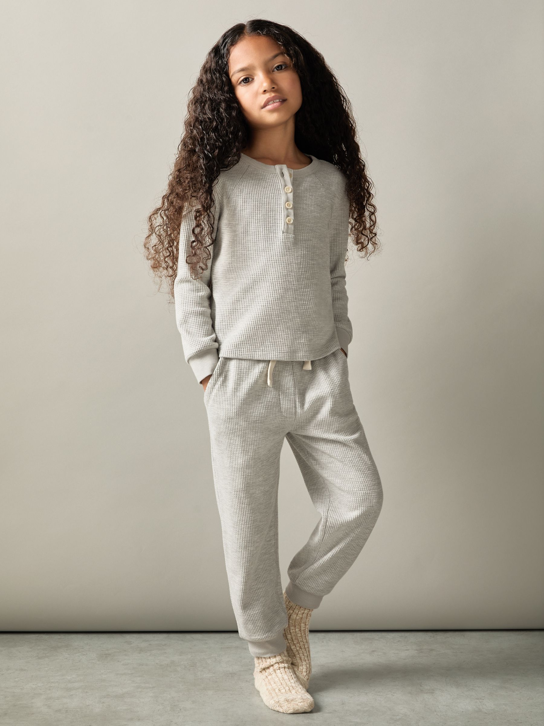 9-13 yrs Cotton-Blend Jersey Waffle Top And Trousers Set in Grey - Image 4 of 5