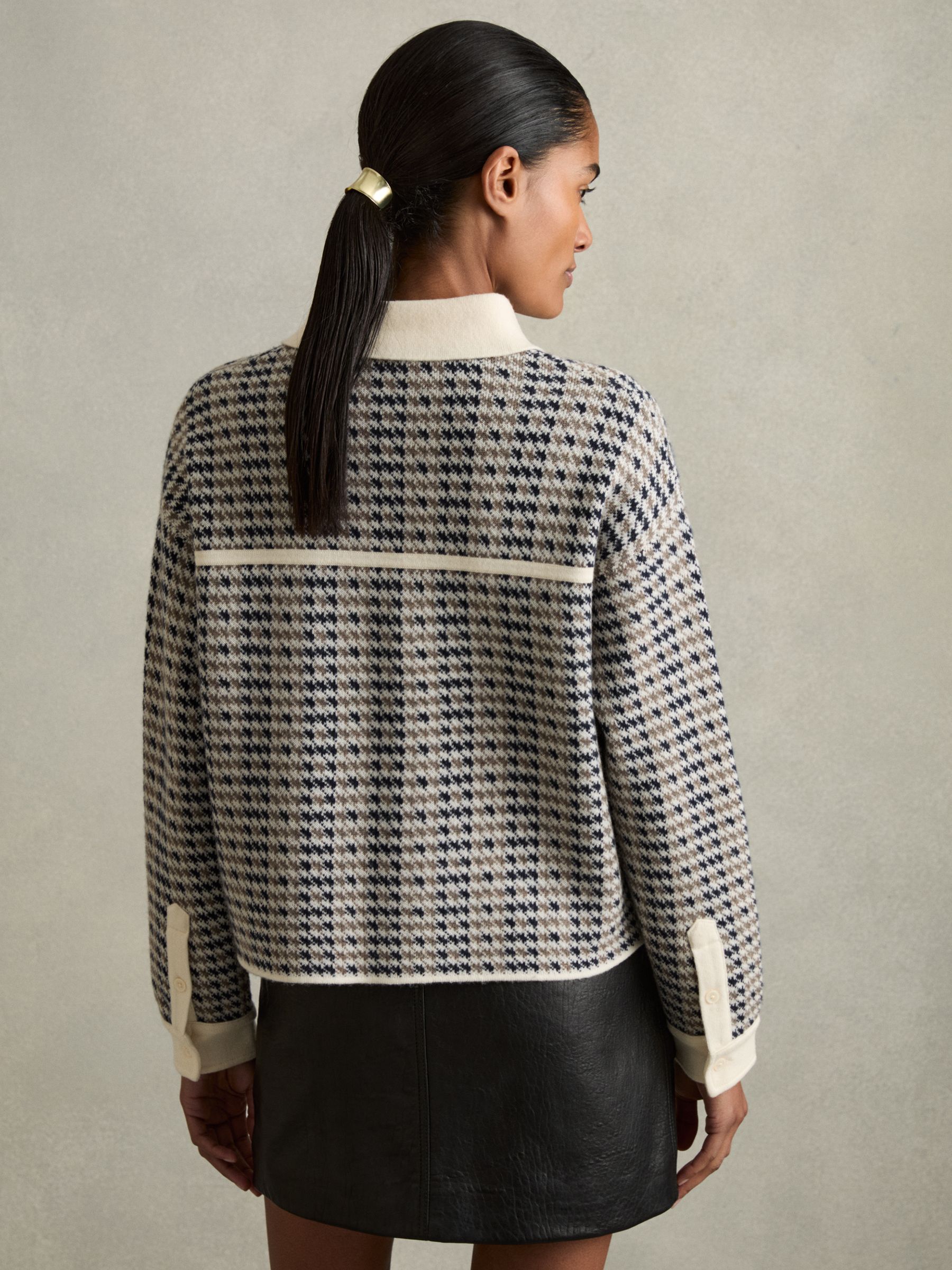 Wool-Cashmere Houndstooth Cardigan in Navy/Camel - Image 5 of 6