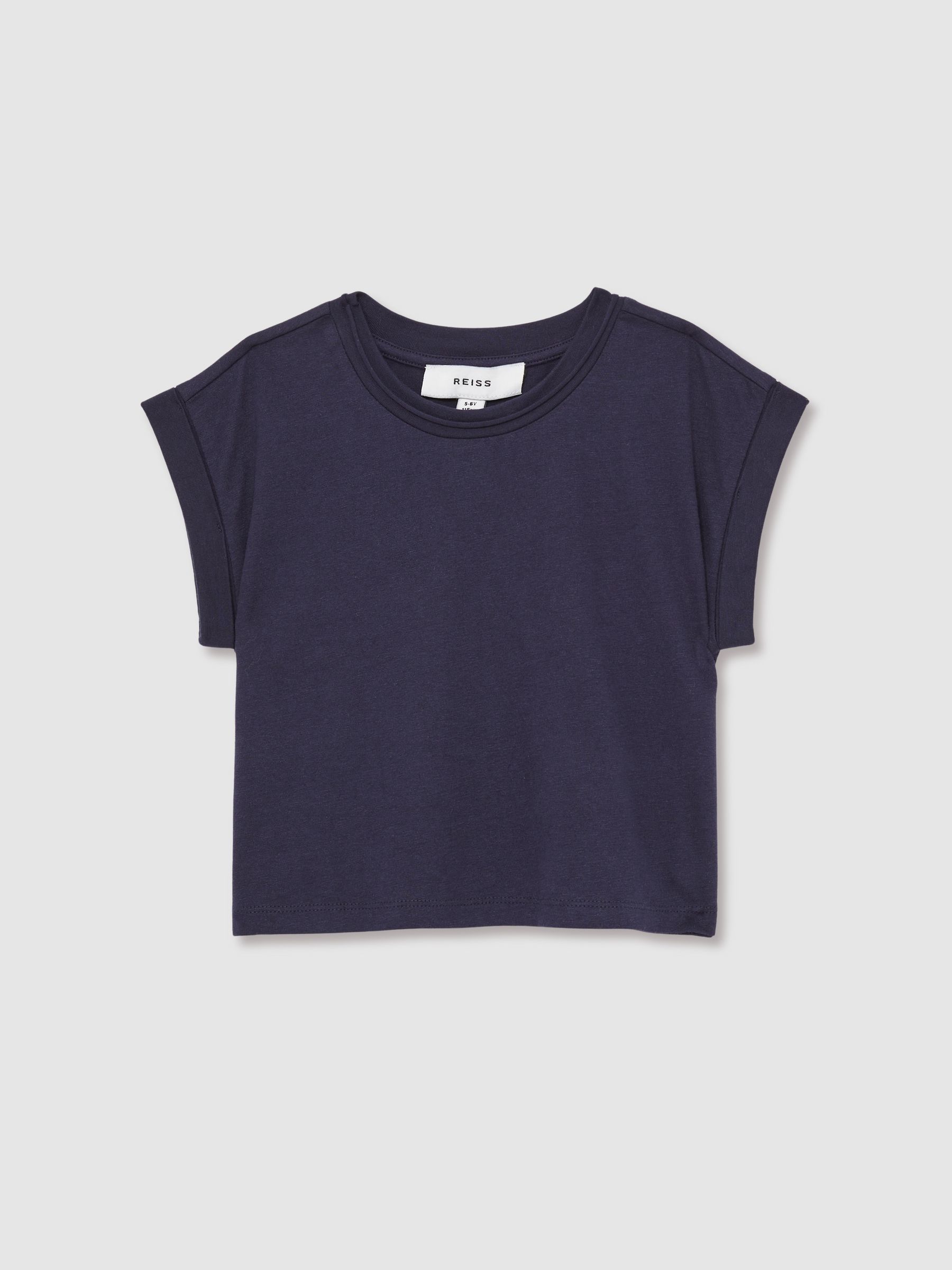 4-9 yrs Cotton-Jersey Cropped T-Shirt in Navy - Image 2 of 4