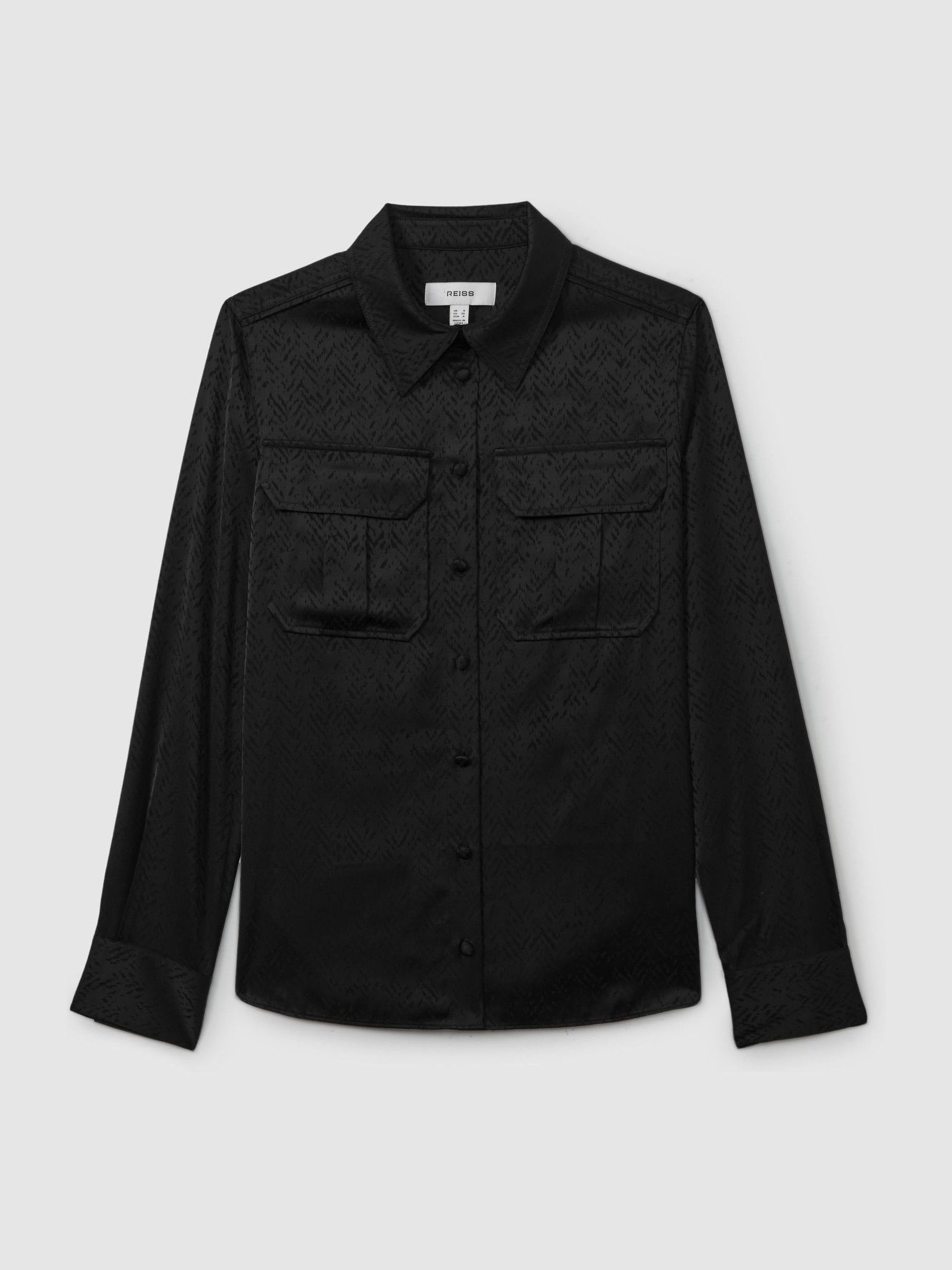 Herringbone-Jacquard Satin Shirt in Black - Image 2 of 6