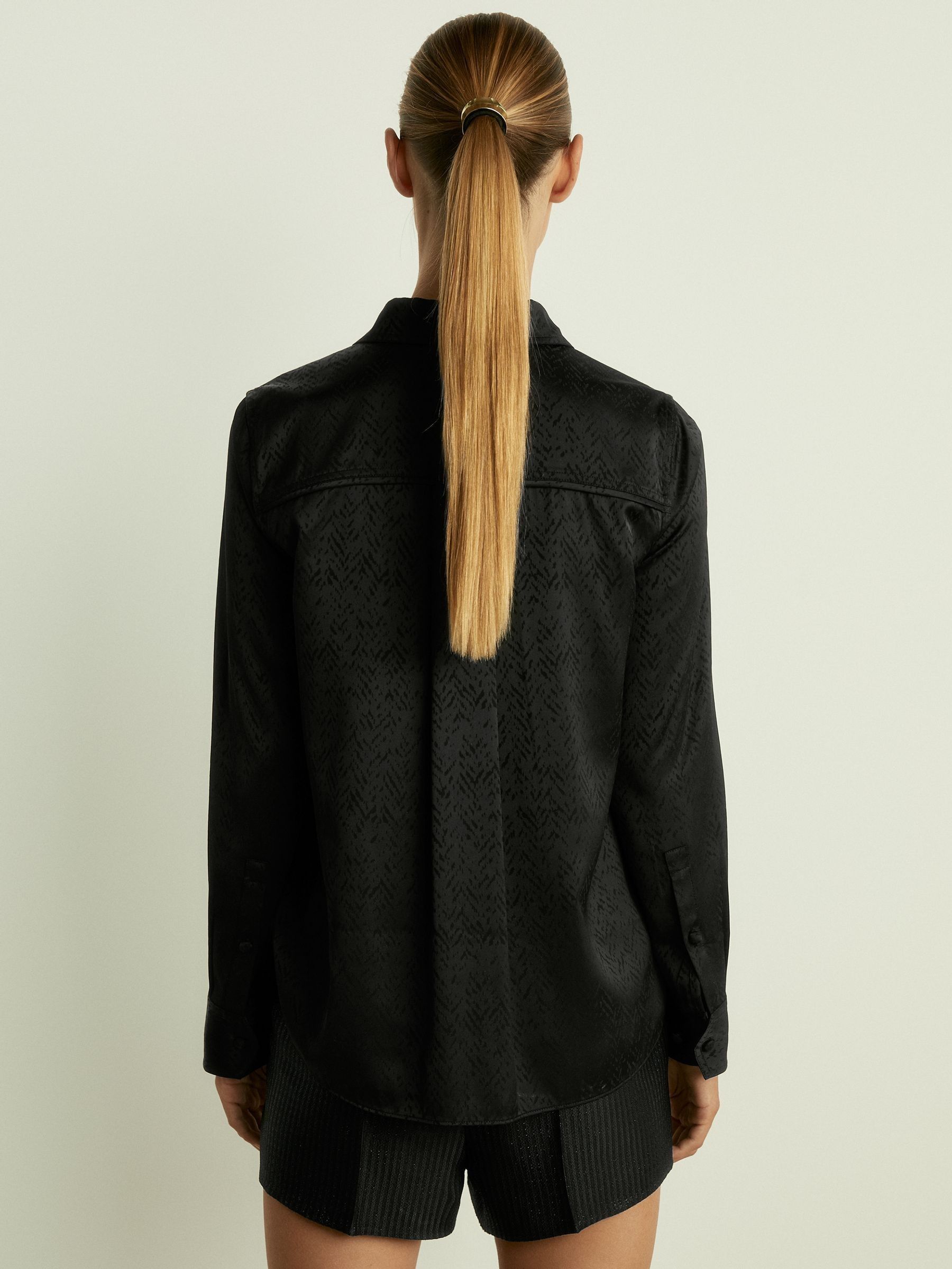 Herringbone-Jacquard Satin Shirt in Black - Image 5 of 6