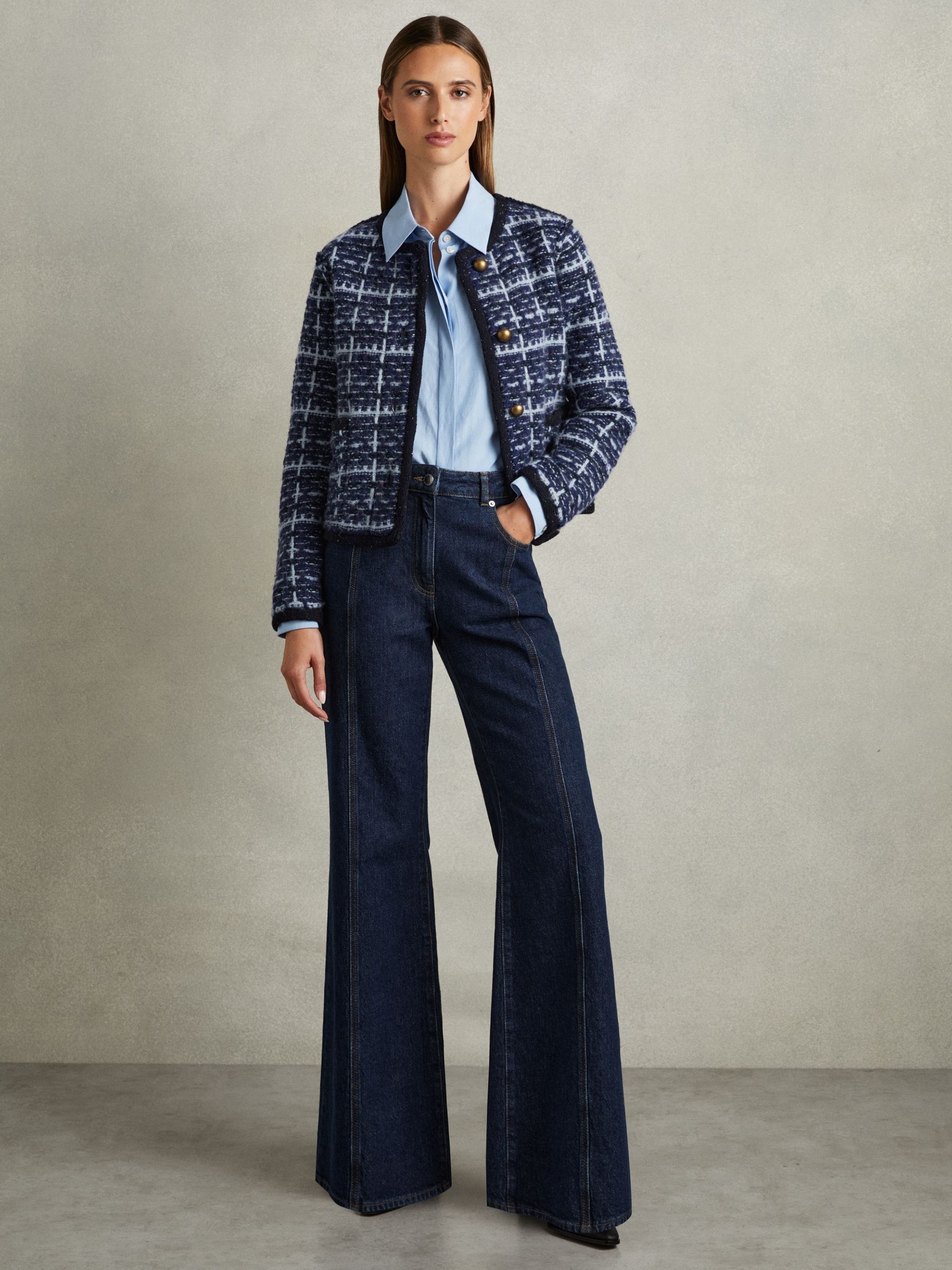 Tweed-Effect Cardigan with Merino in Blue - Image 3 of 6