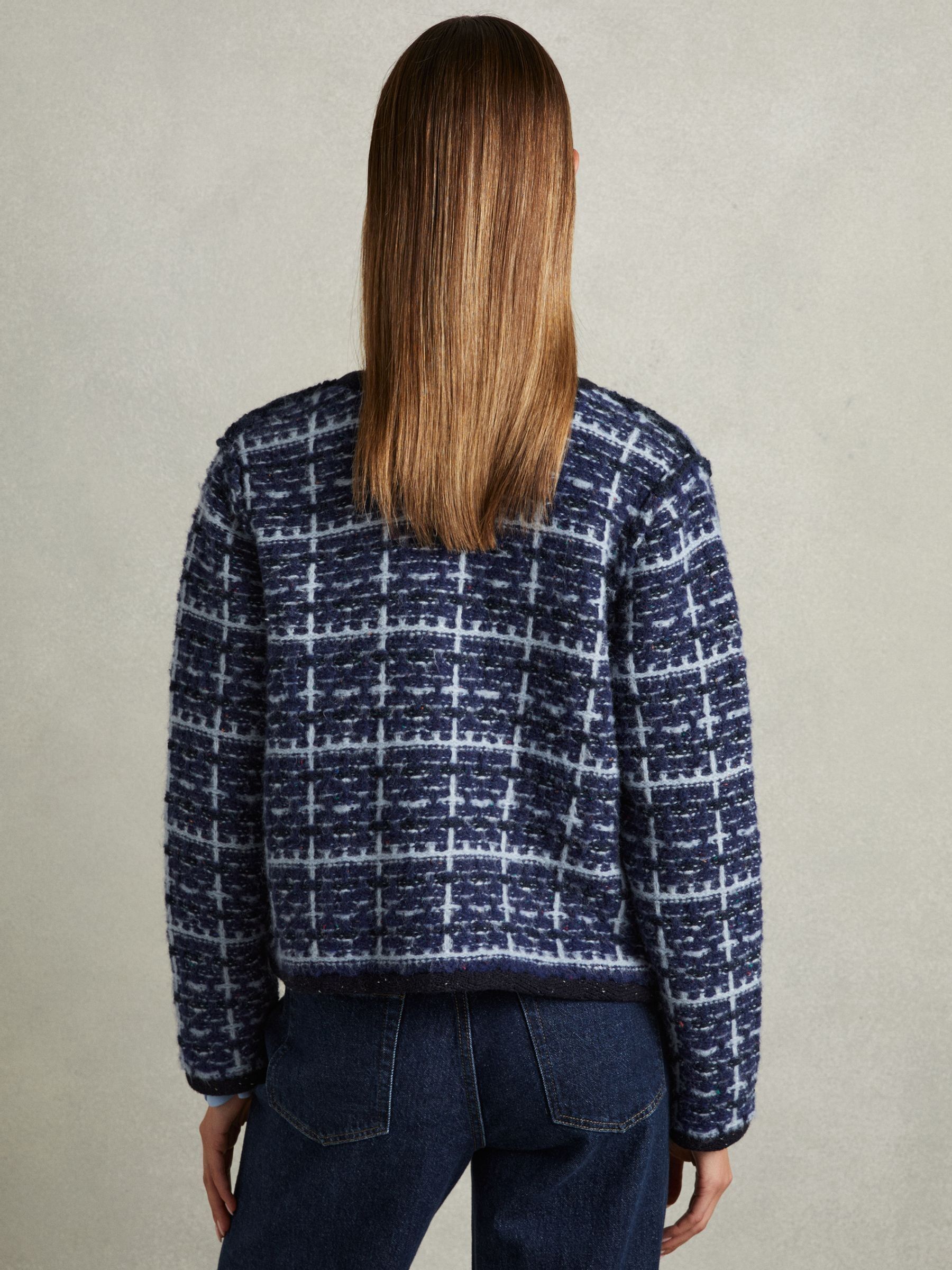 Reiss Tweed-Effect Cardigan with Merino in Blue - REISS
