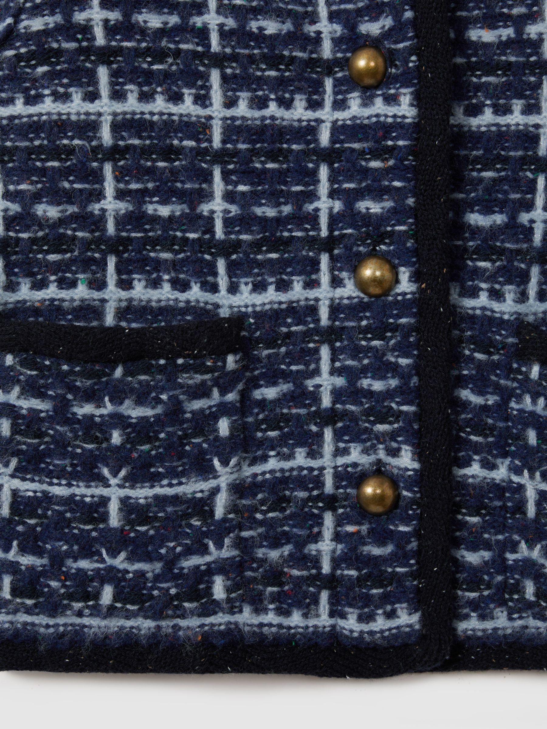Reiss Tweed-Effect Cardigan with Merino in Blue - REISS
