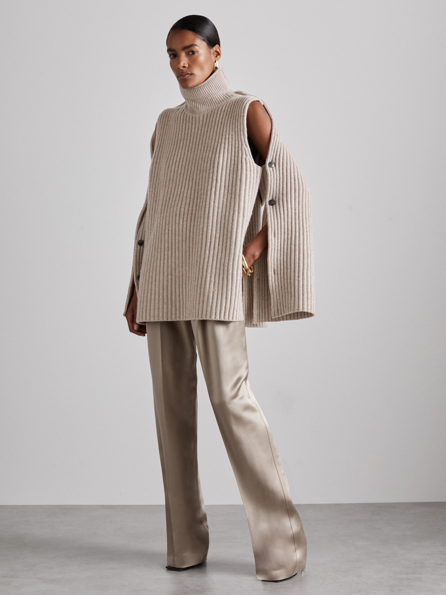 Atelier Wool-Blend Buttoned-Sleeve Jumper with Cashmere in Neutral - Image 1 of 7