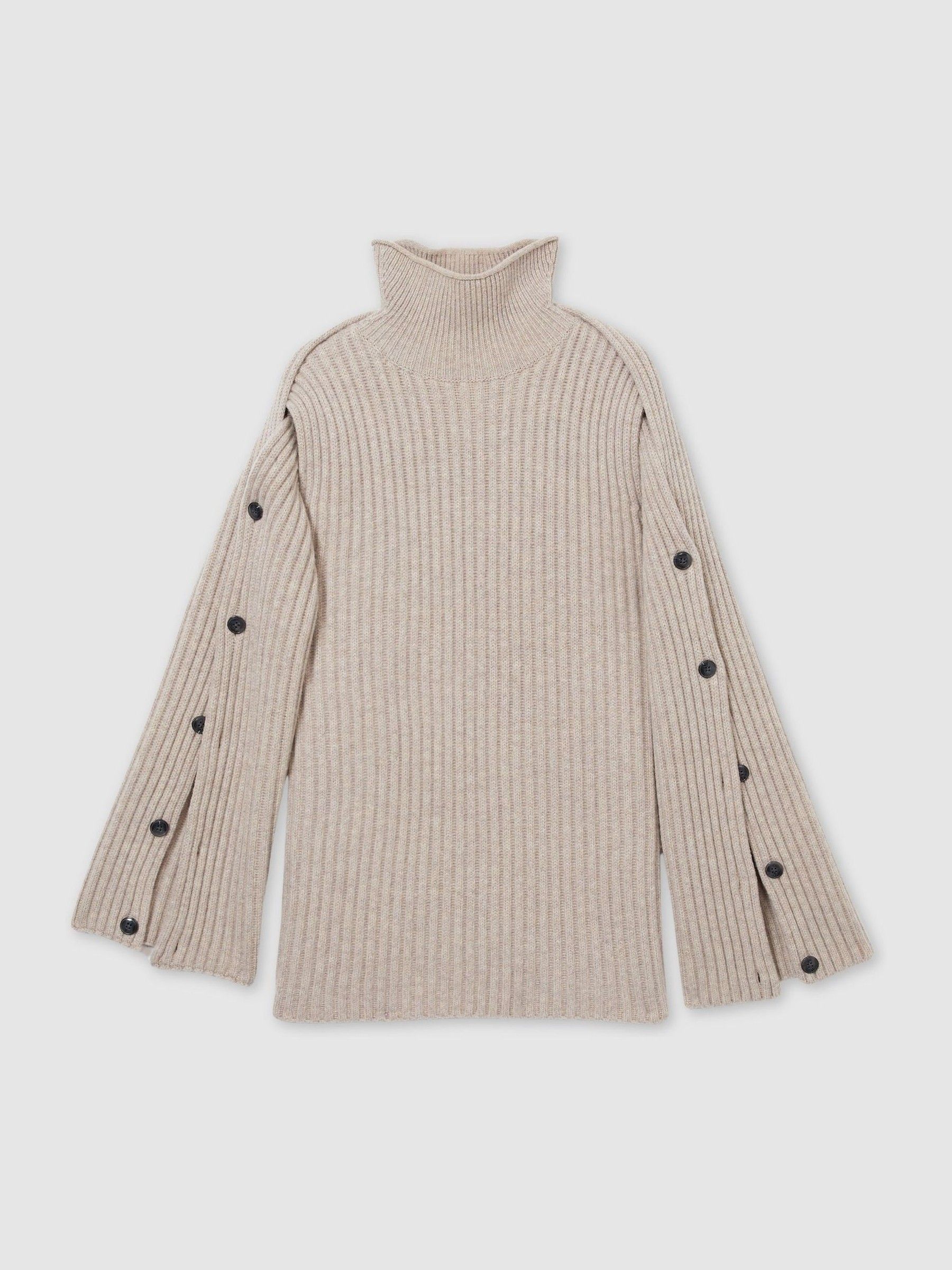 Atelier Wool-Blend Buttoned-Sleeve Jumper with Cashmere in Neutral - Image 2 of 7