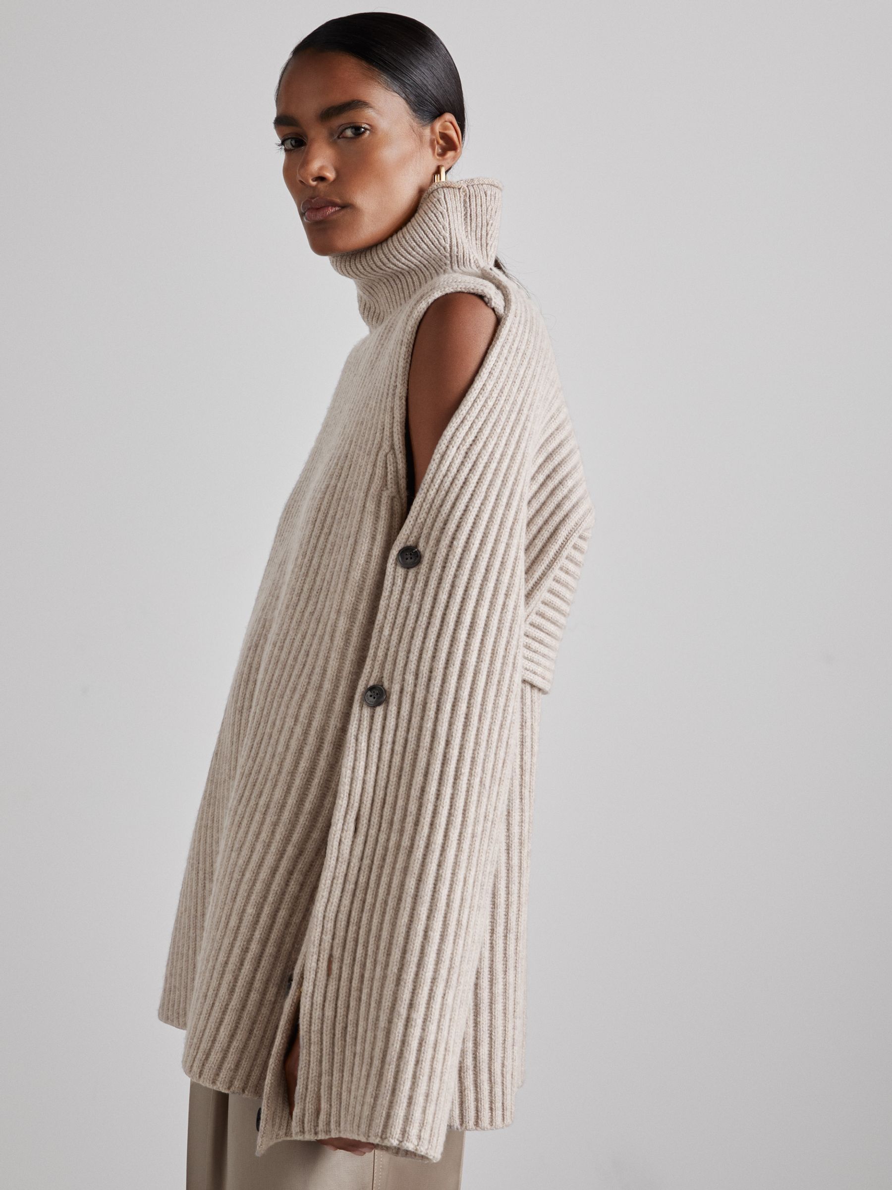 Atelier Wool-Blend Buttoned-Sleeve Jumper with Cashmere in Neutral - Image 3 of 7