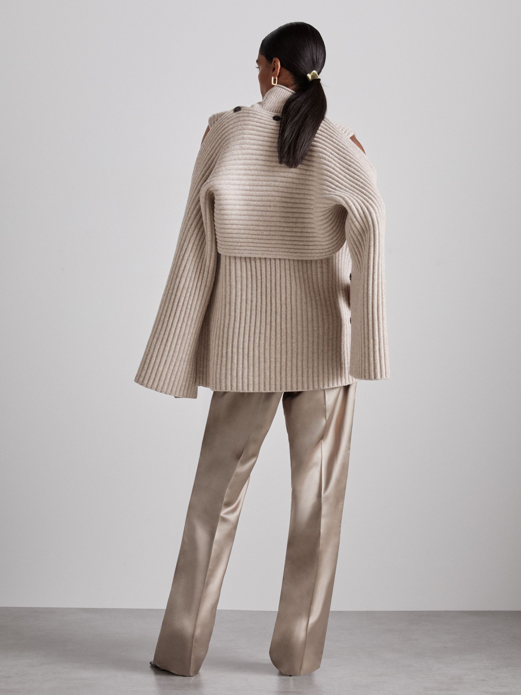 Atelier Wool-Blend Buttoned-Sleeve Jumper with Cashmere in Neutral - Image 6 of 7