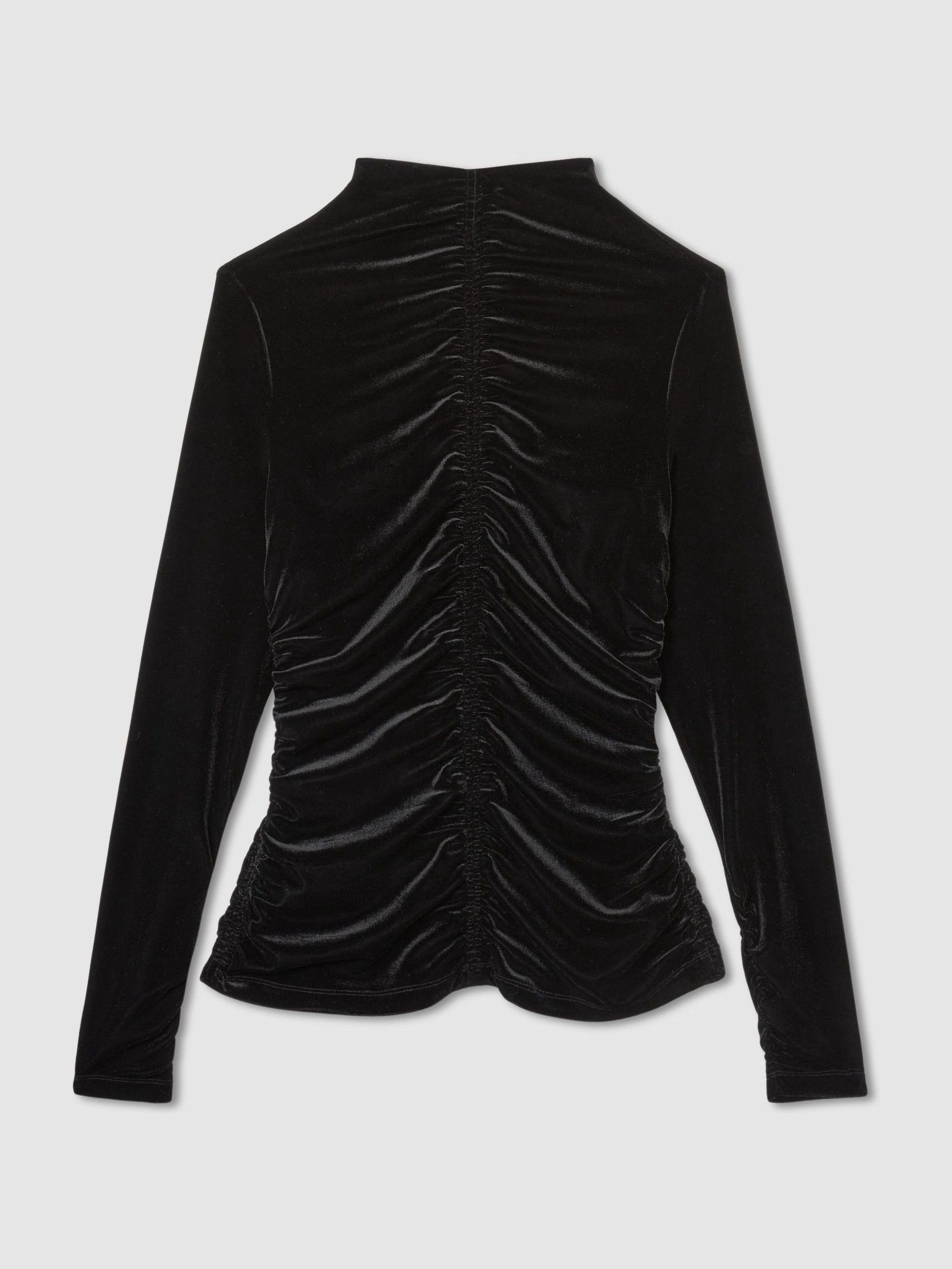 Velvet Ruched Long-Sleeve Top in Black - Image 2 of 6