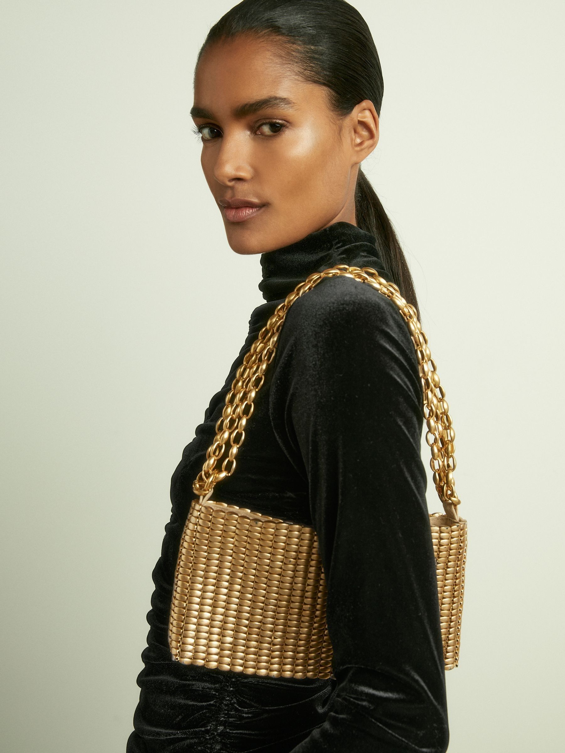 Velvet Ruched Long-Sleeve Top in Black - Image 3 of 6
