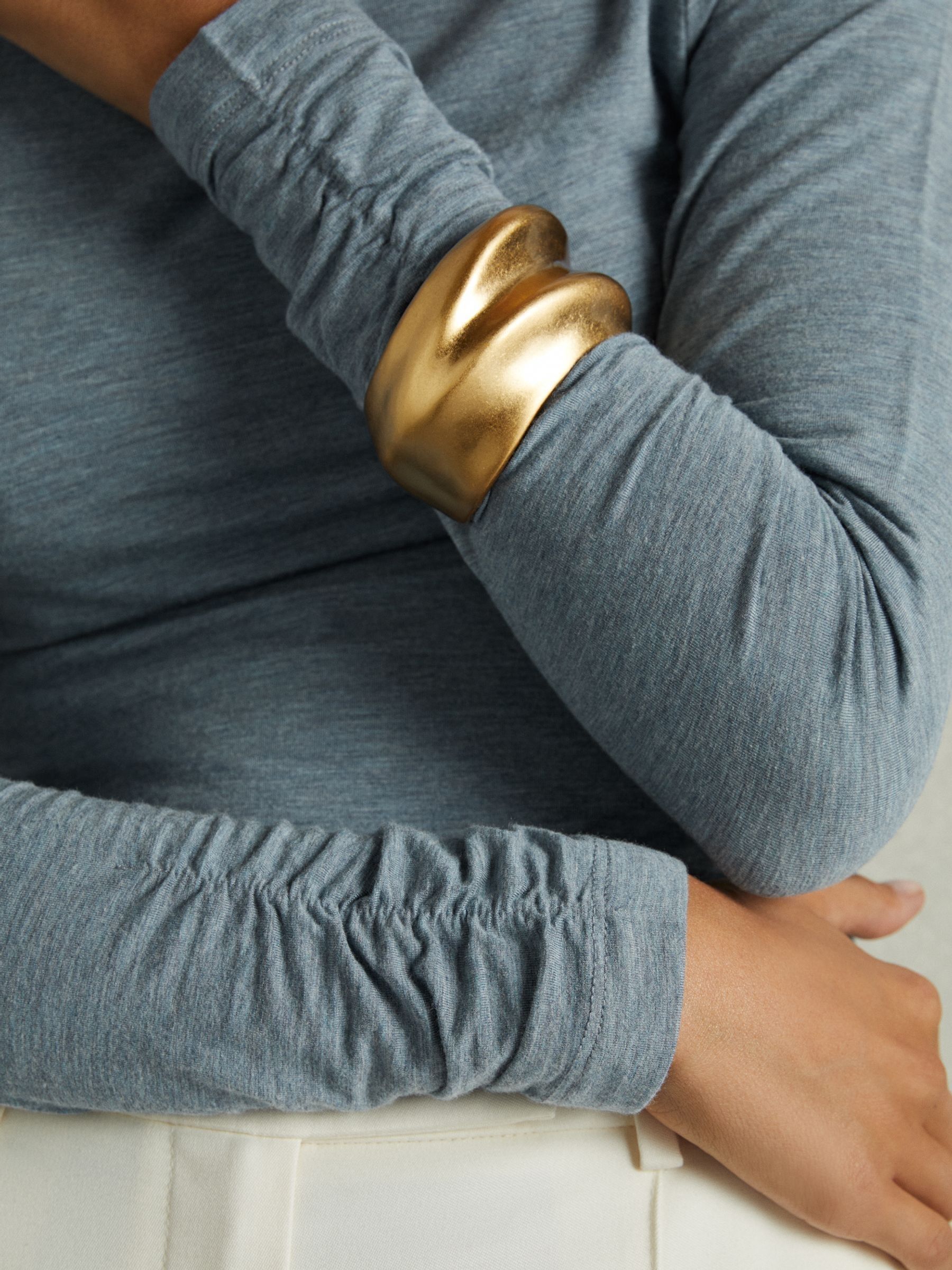 Ruched Jersey Top with Wool in Blue - Image 4 of 6