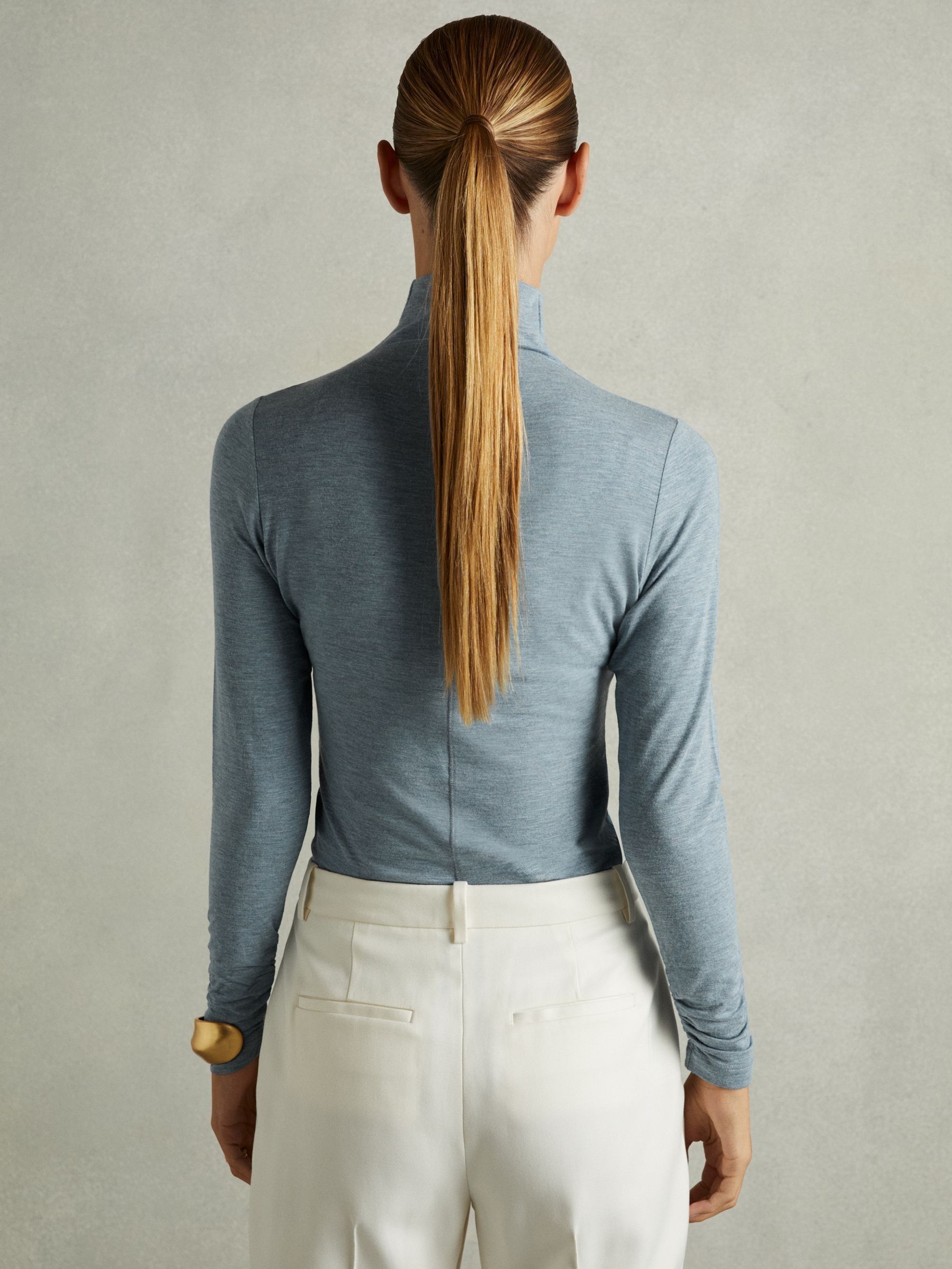 Ruched Jersey Top with Wool in Blue - Image 5 of 6
