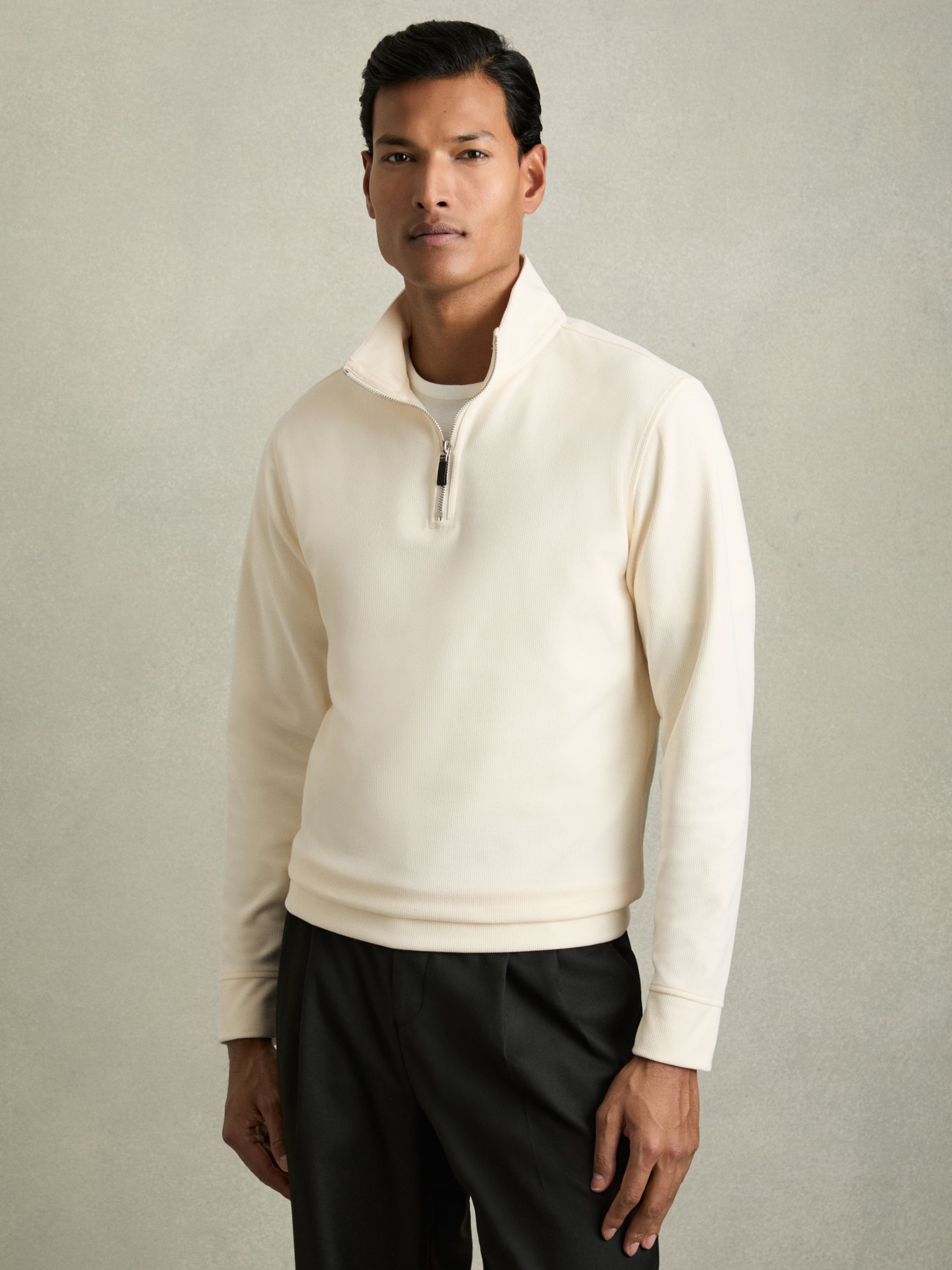 Brushed-Corduroy Half-Zip Jumper in Off White - Image 3 of 6
