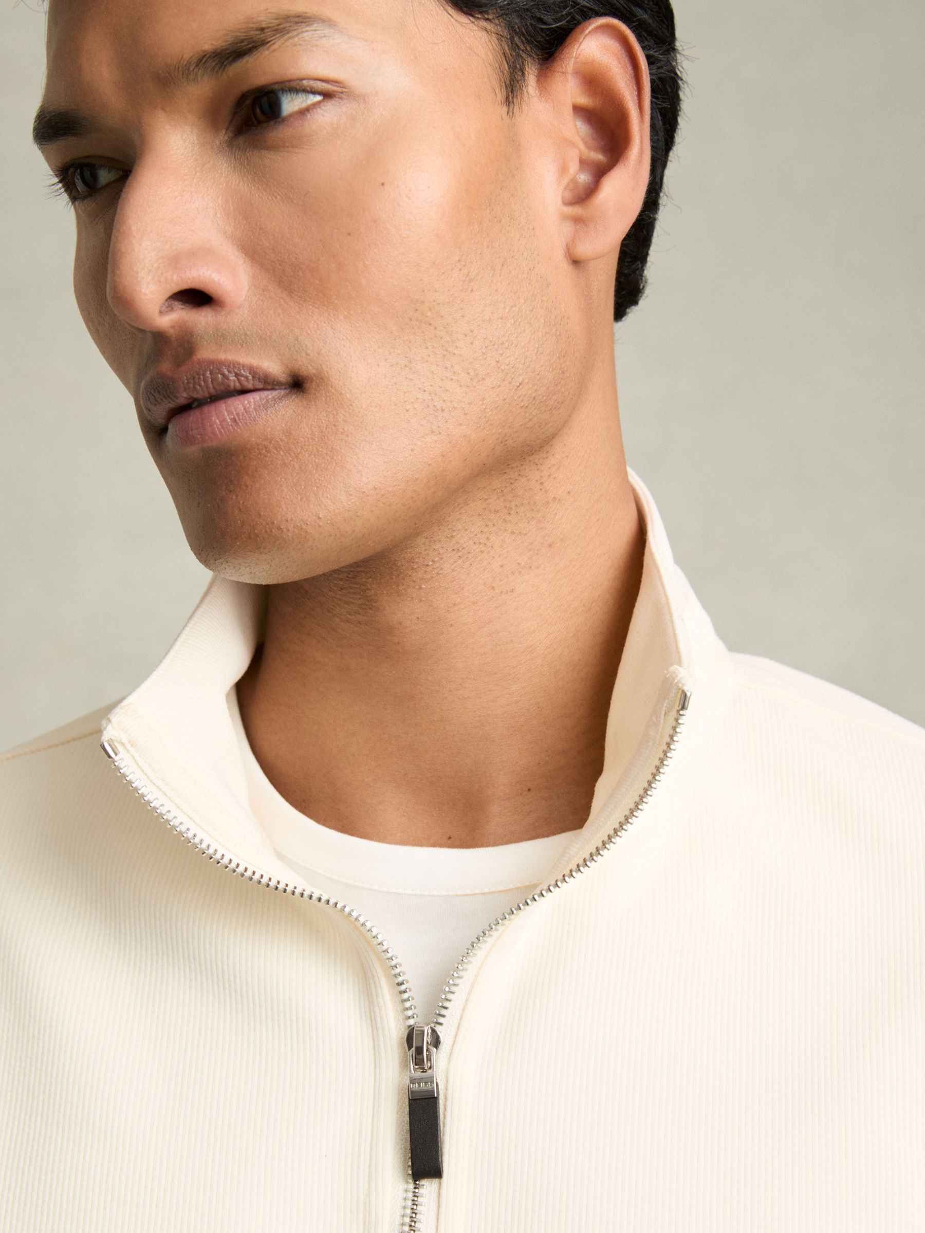 Brushed-Corduroy Half-Zip Jumper in Off White - Image 4 of 6