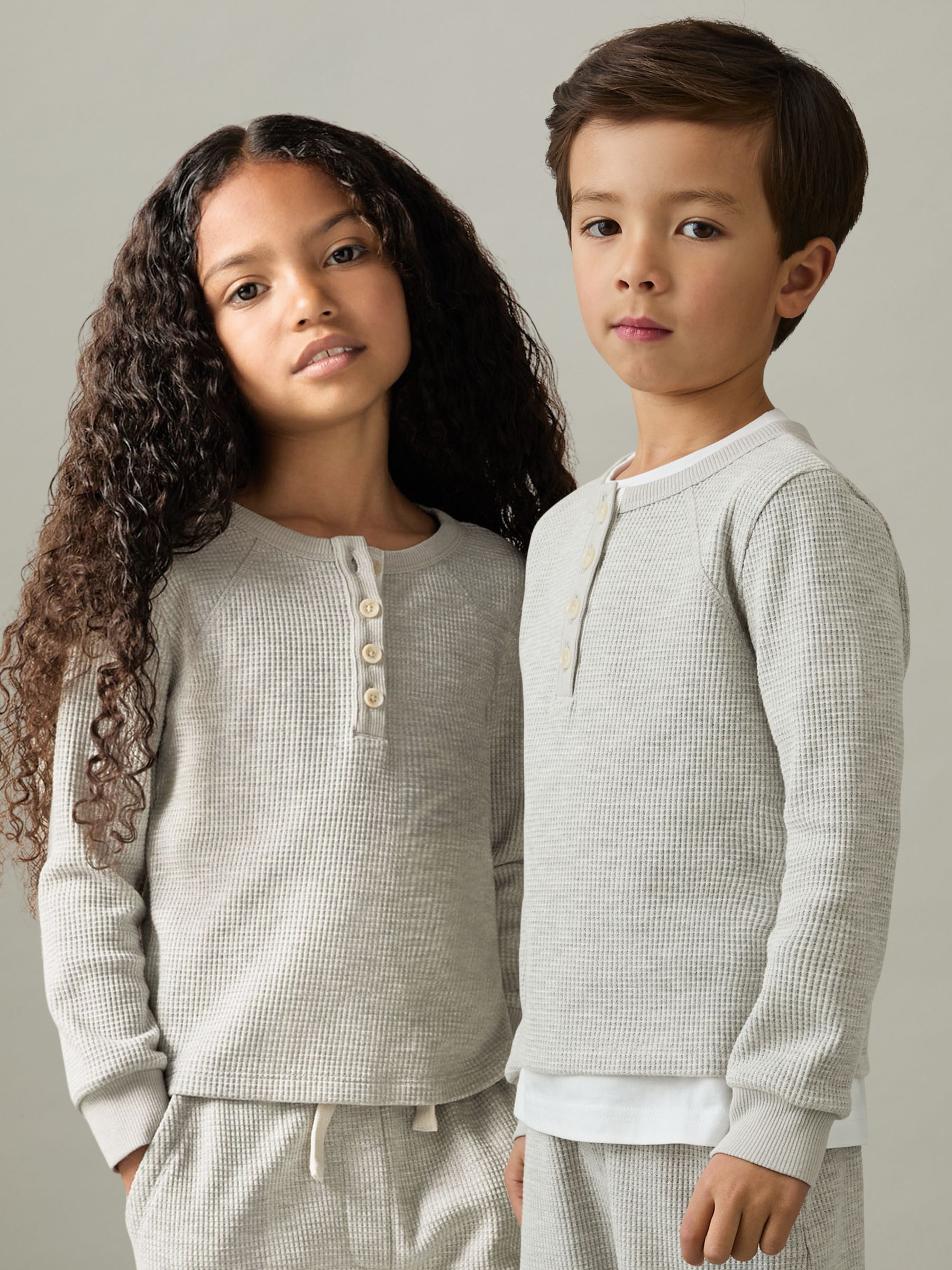 4-9 yrs Cotton-Blend Jersey Waffle Top And Trousers Set in Grey - Image 1 of 5