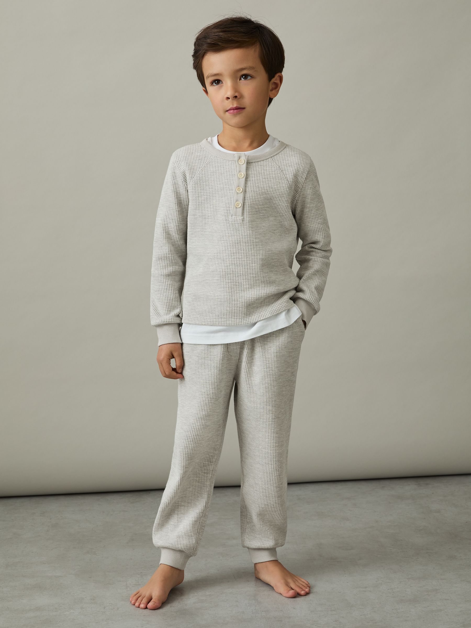 4-9 yrs Cotton-Blend Jersey Waffle Top And Trousers Set in Grey - Image 3 of 5