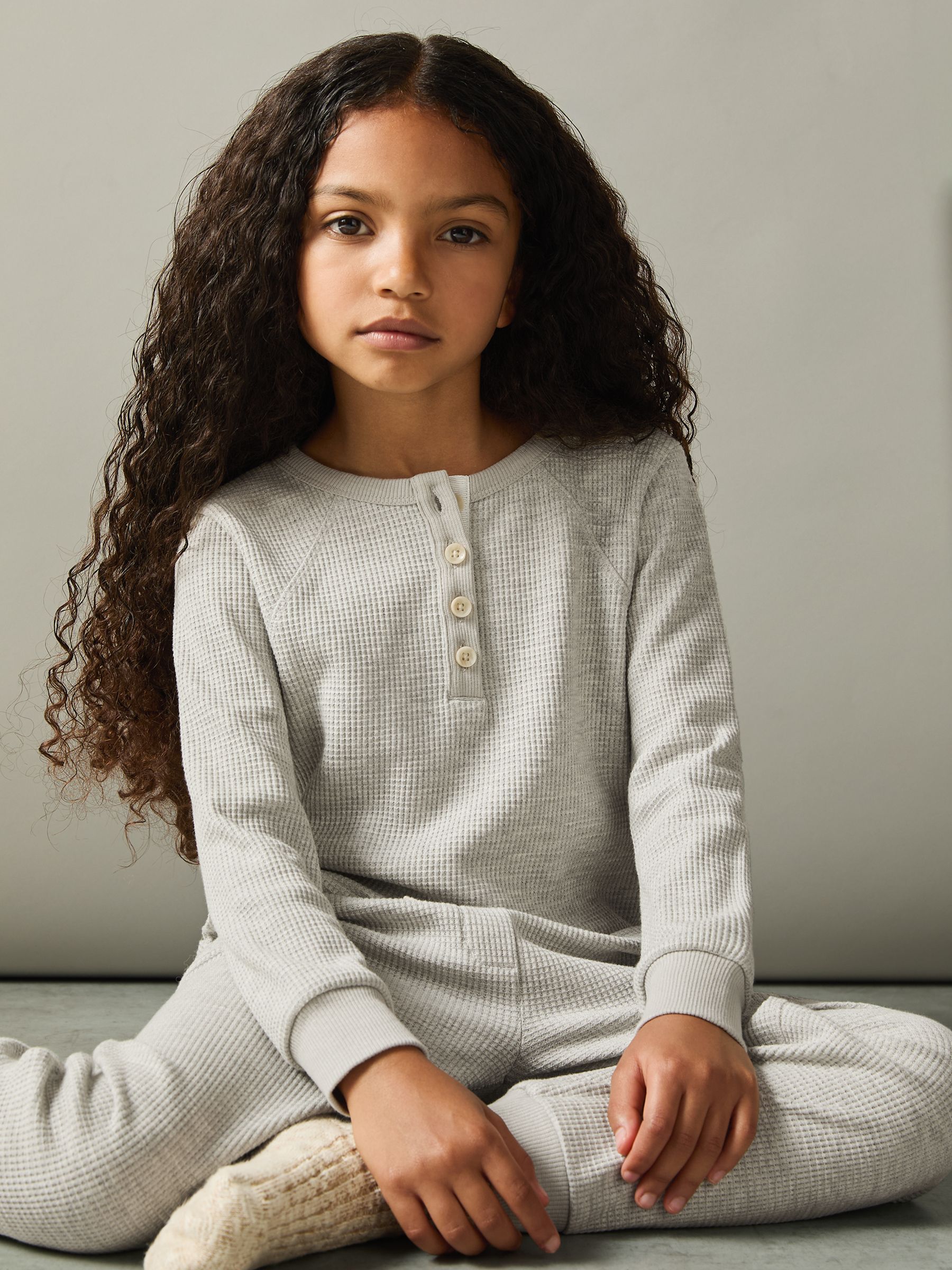 4-9 yrs Cotton-Blend Jersey Waffle Top And Trousers Set in Grey - Image 4 of 5