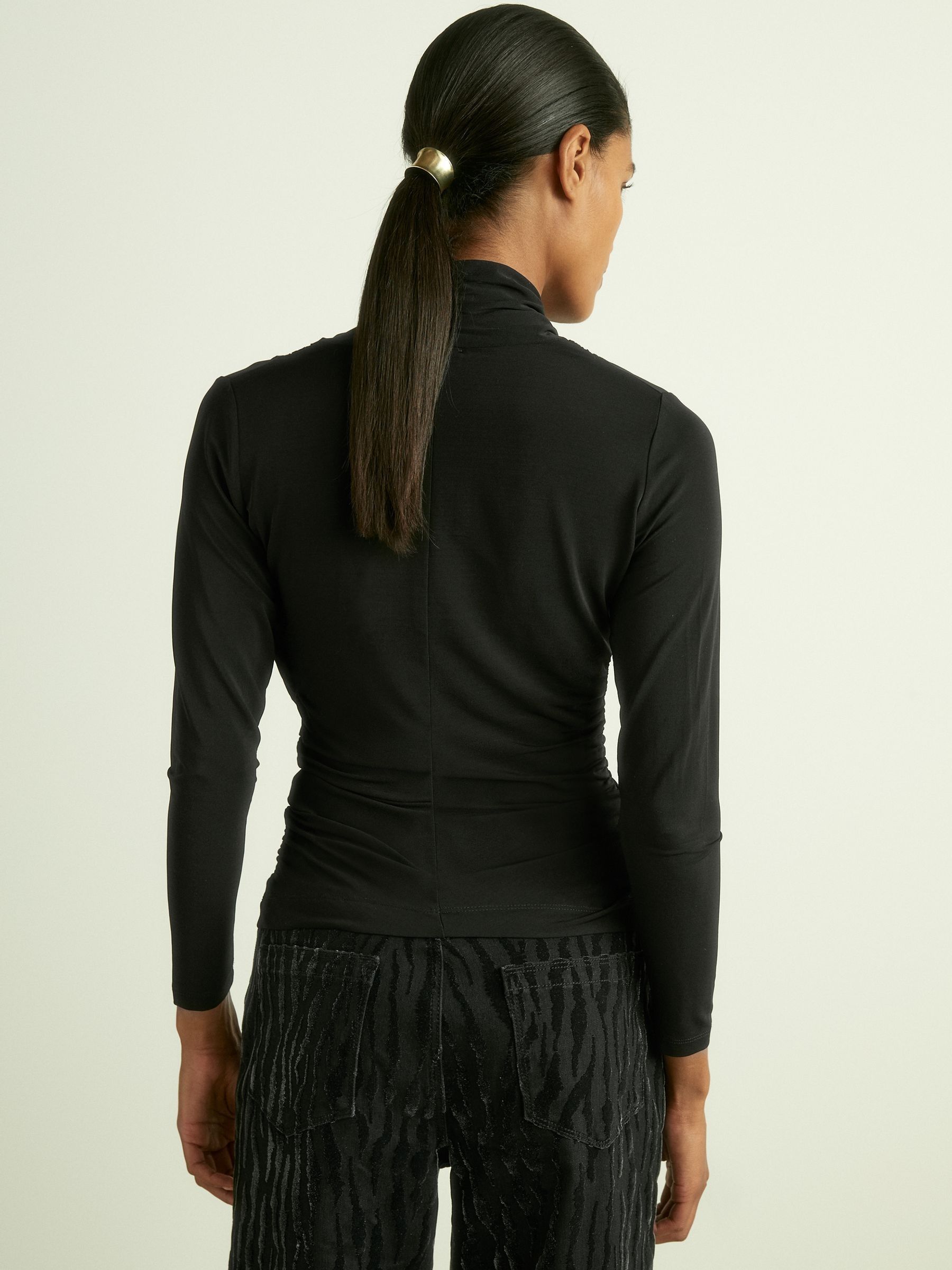Mesh Wrap-Neck Ruched Top in Black - Image 4 of 5