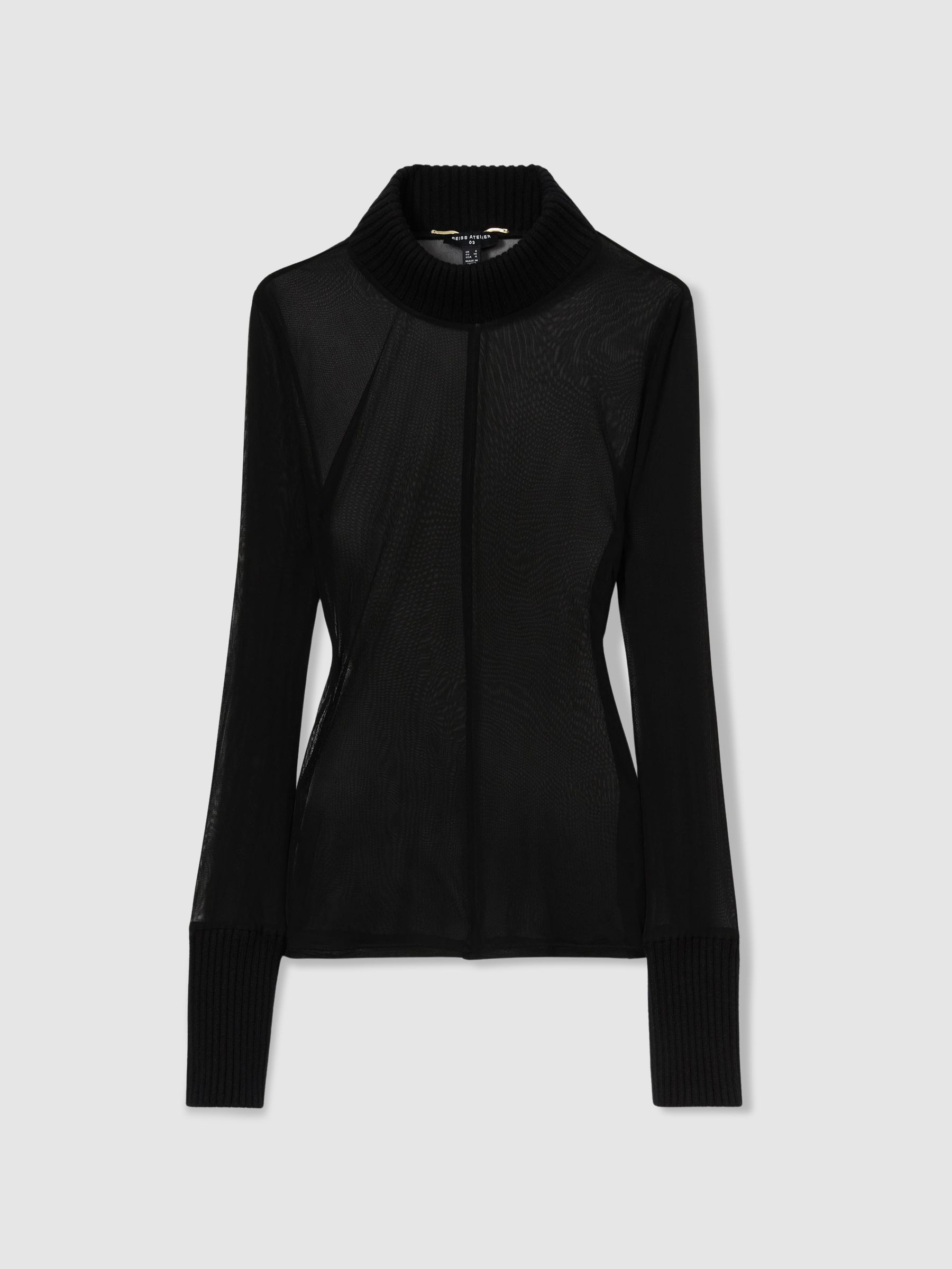 Atelier Sheer-Jersey Funnel-Neck Top in Black - Image 2 of 6