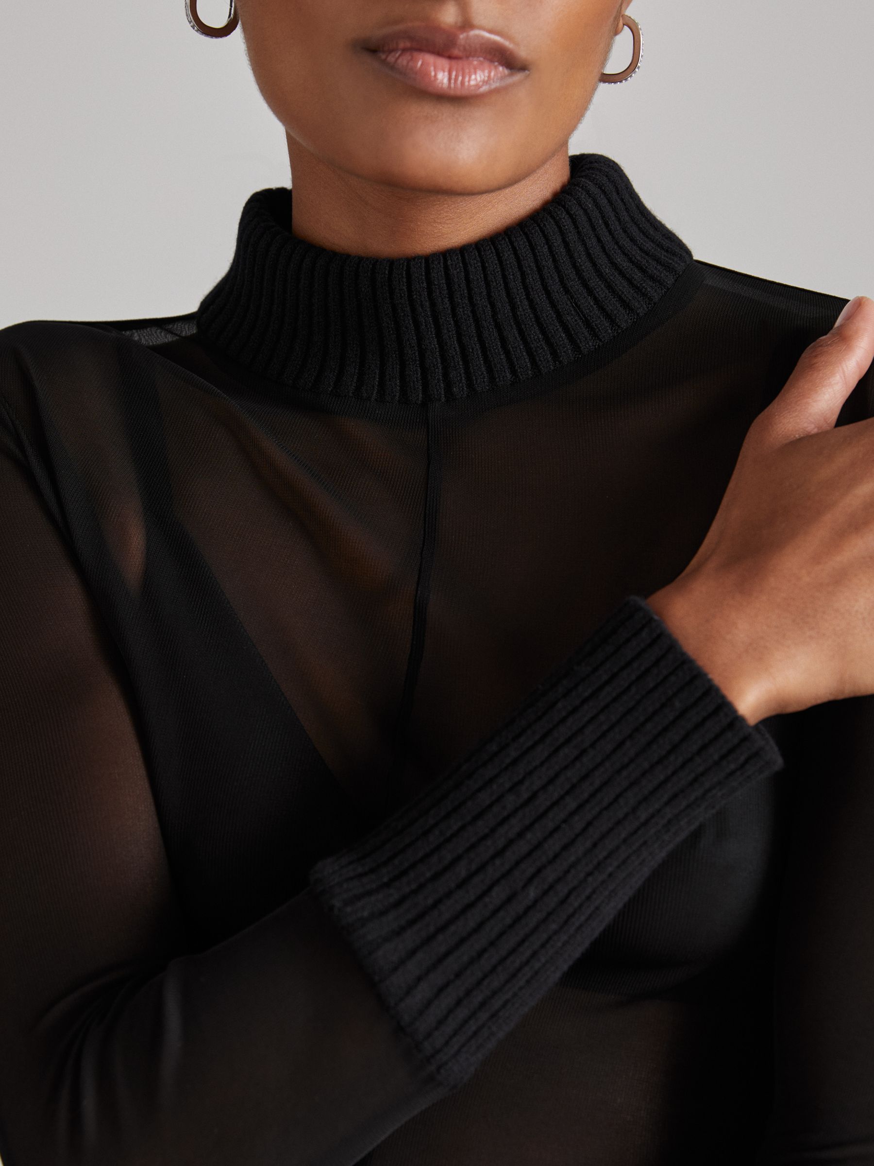 Atelier Sheer-Jersey Funnel-Neck Top in Black - Image 4 of 6