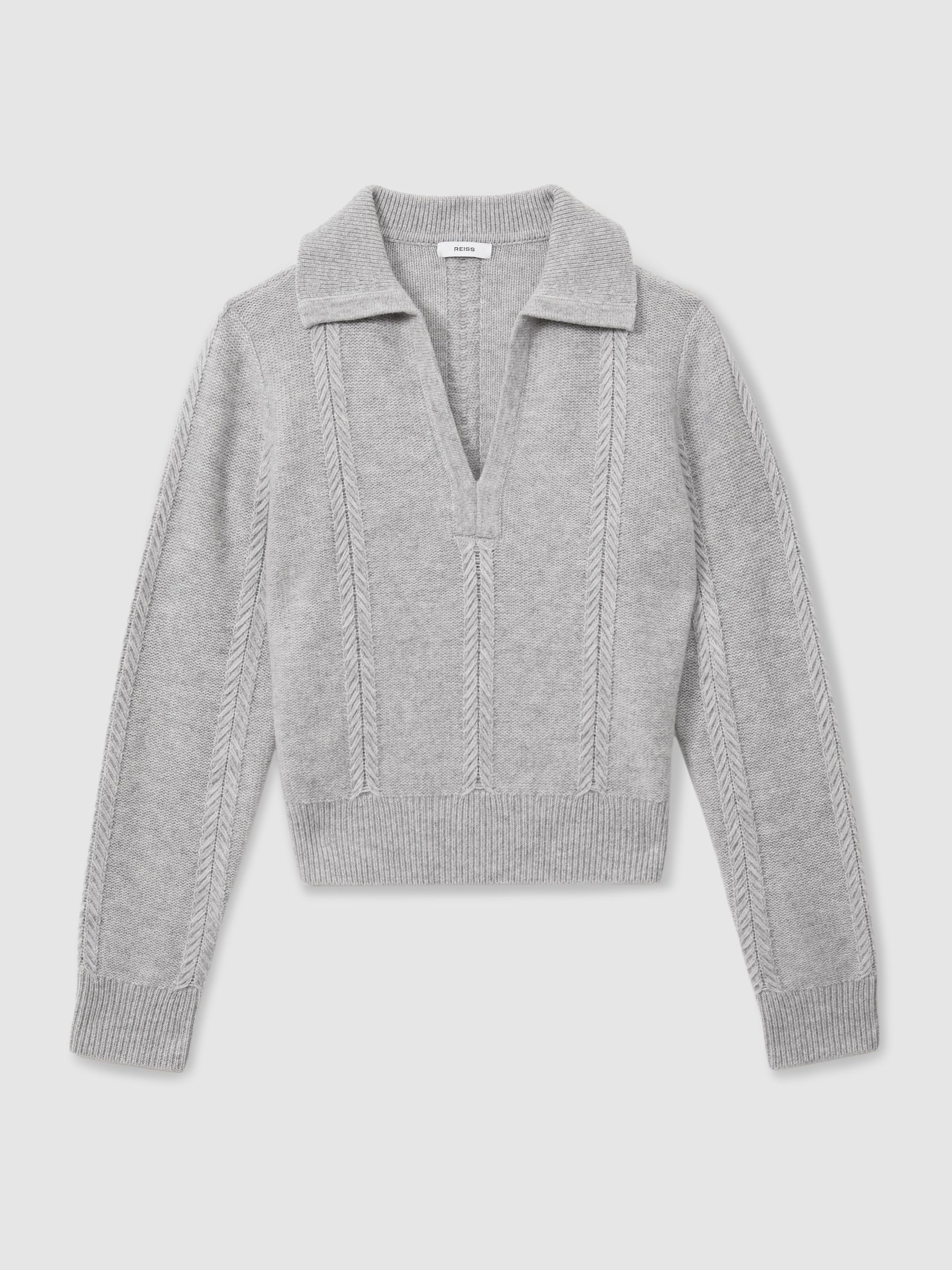 Wool-Cashmere Cropped Open-Collar Jumper in Grey Marl - Image 2 of 6