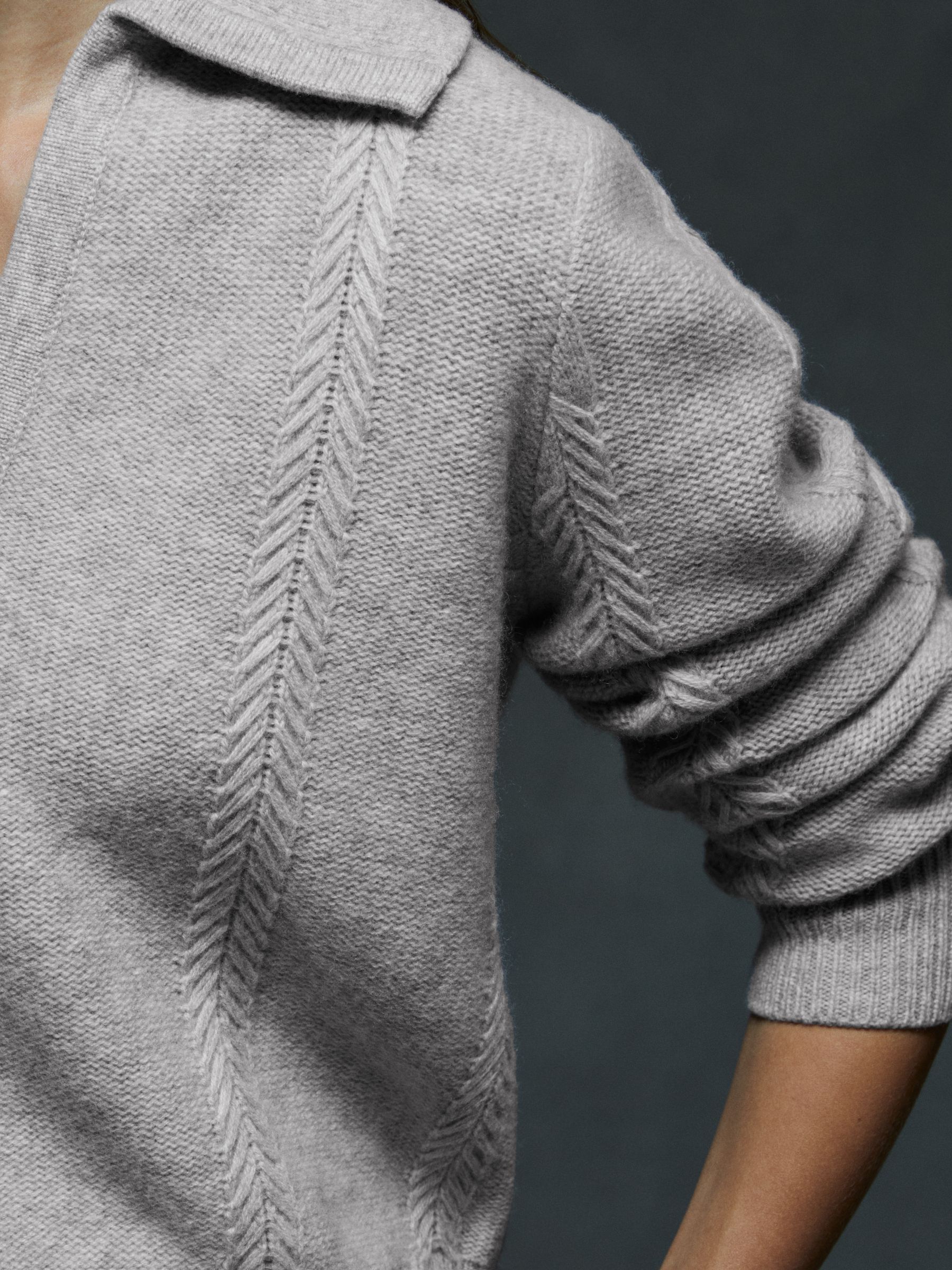 Wool-Cashmere Cropped Open-Collar Jumper in Grey Marl - Image 4 of 6