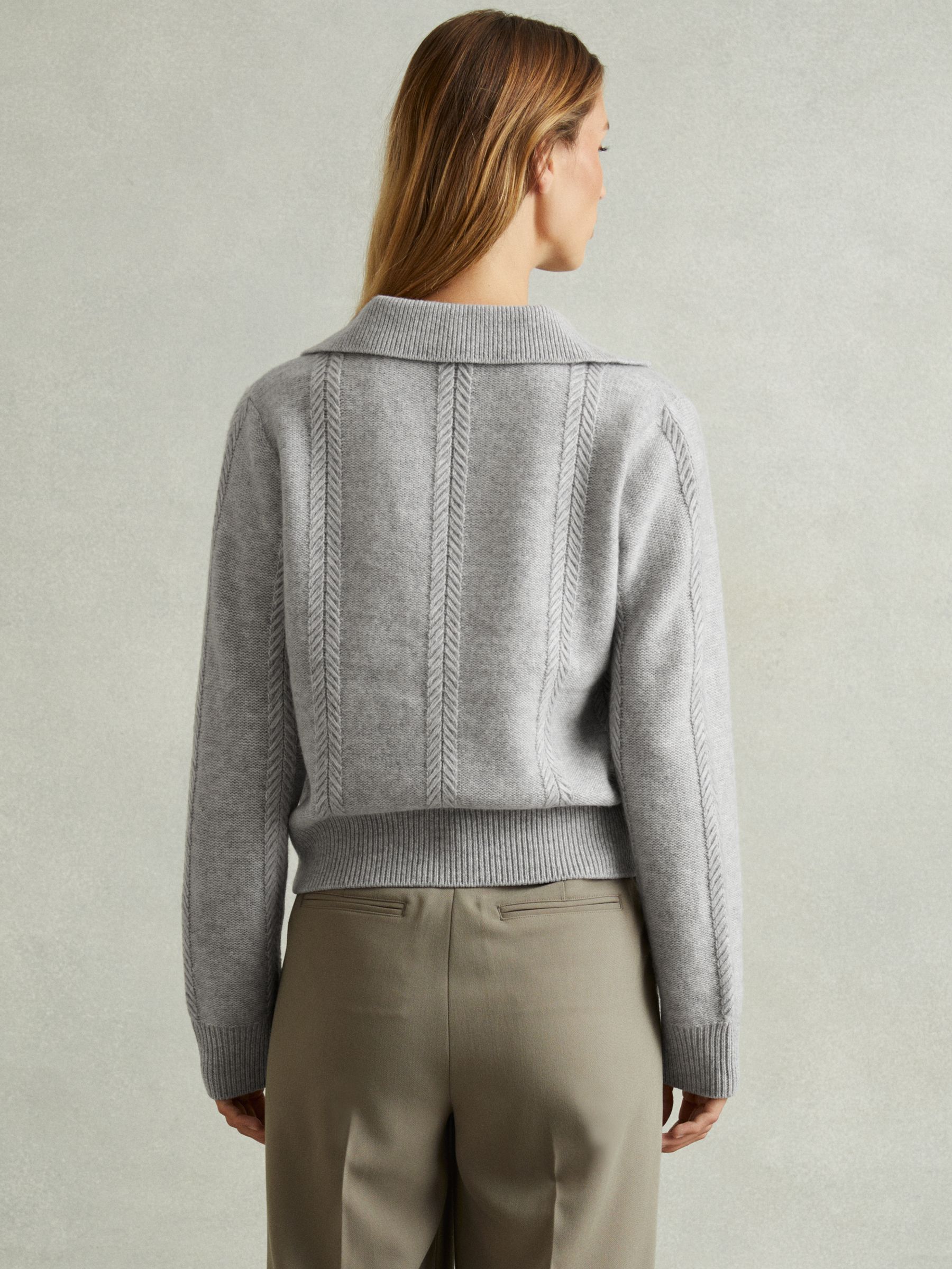 Wool-Cashmere Cropped Open-Collar Jumper in Grey Marl - Image 5 of 6