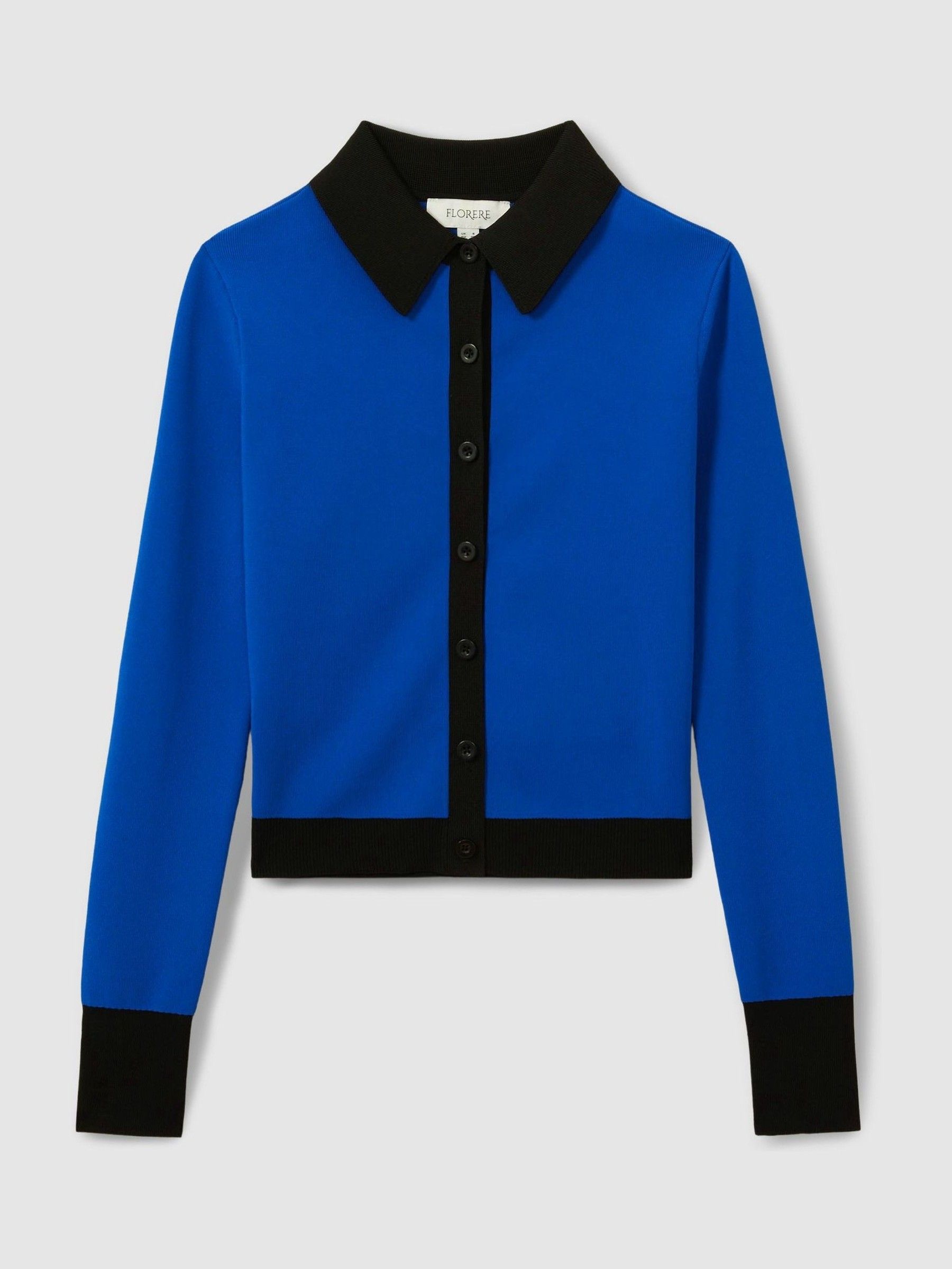 Florere Bright Blue Contrast Trim Cropped Cardigan in Bright Blue - Image 2 of 6