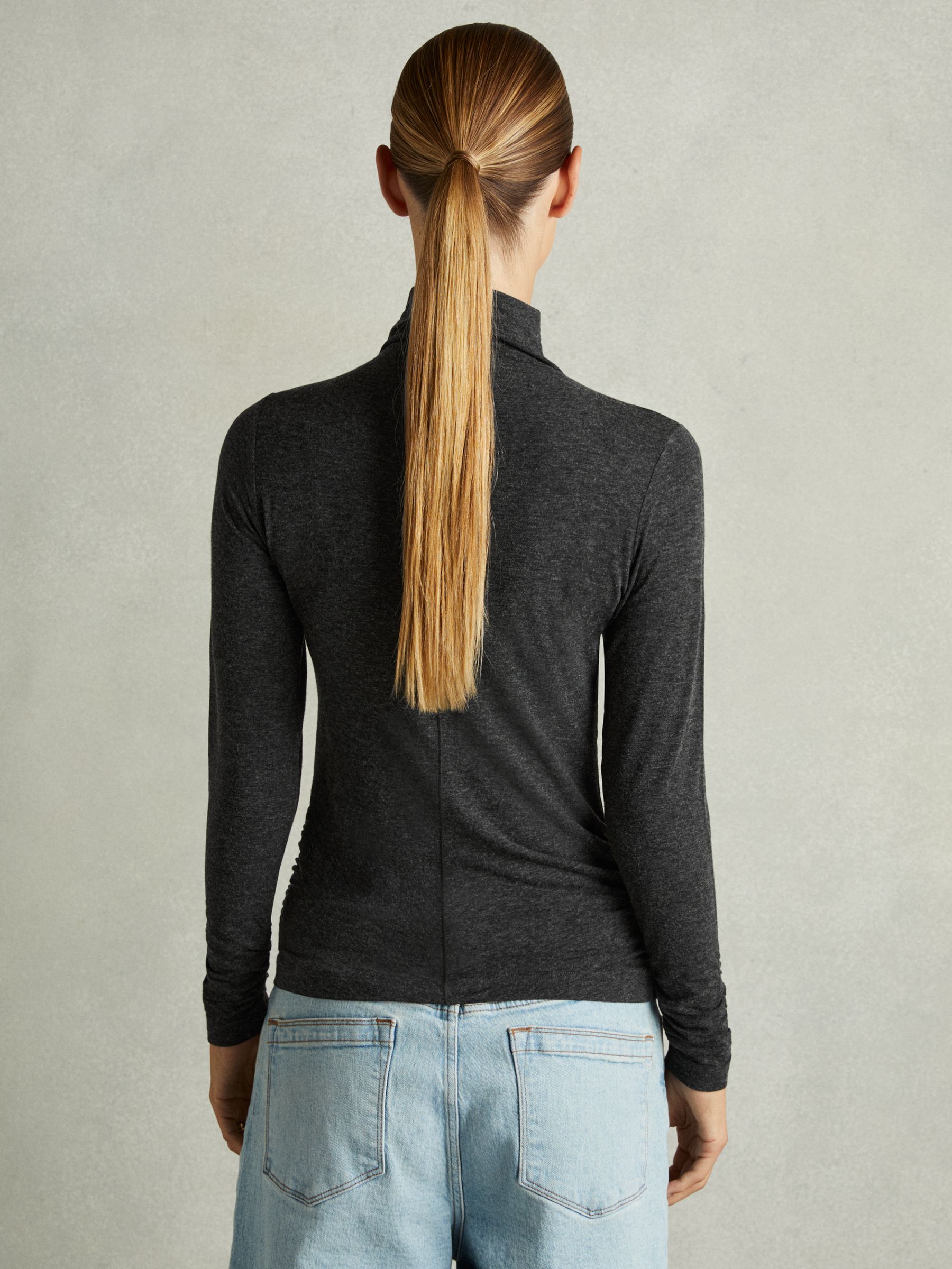 Ruched Jersey Top with Wool in Black - Image 5 of 6