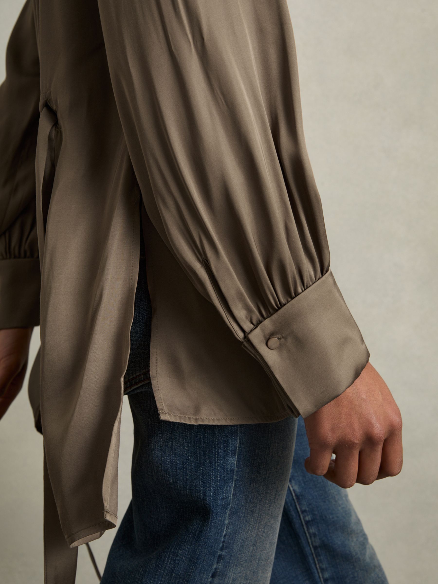 Woven High-Neck Belted Blouse in Mink - Image 4 of 7