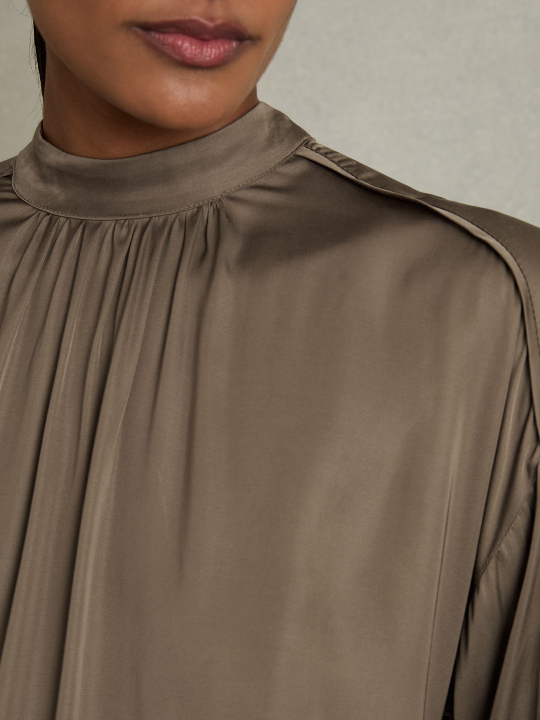 Woven High-Neck Belted Blouse in Mink - Image 5 of 7