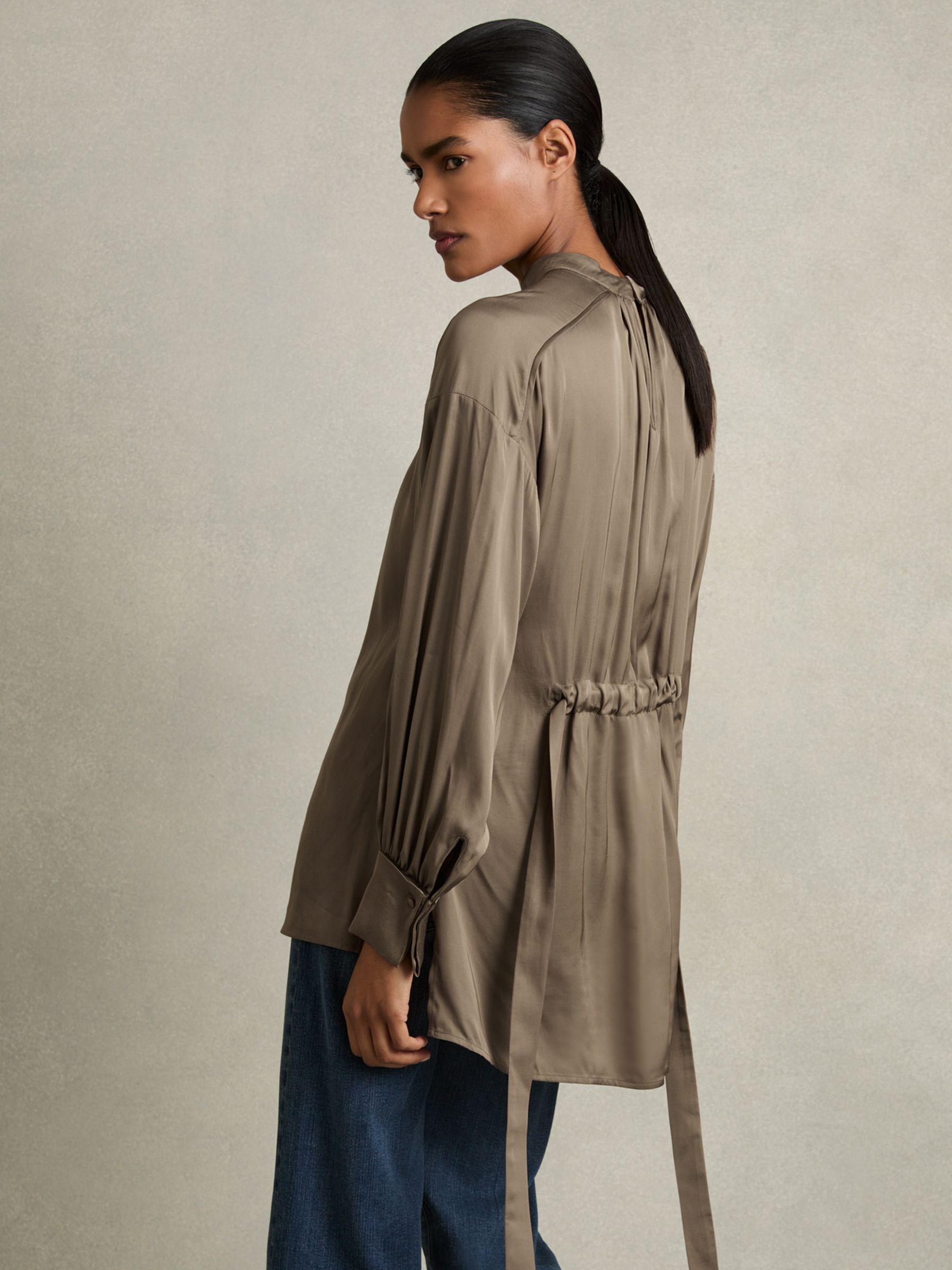 Woven High-Neck Belted Blouse in Mink - Image 6 of 7