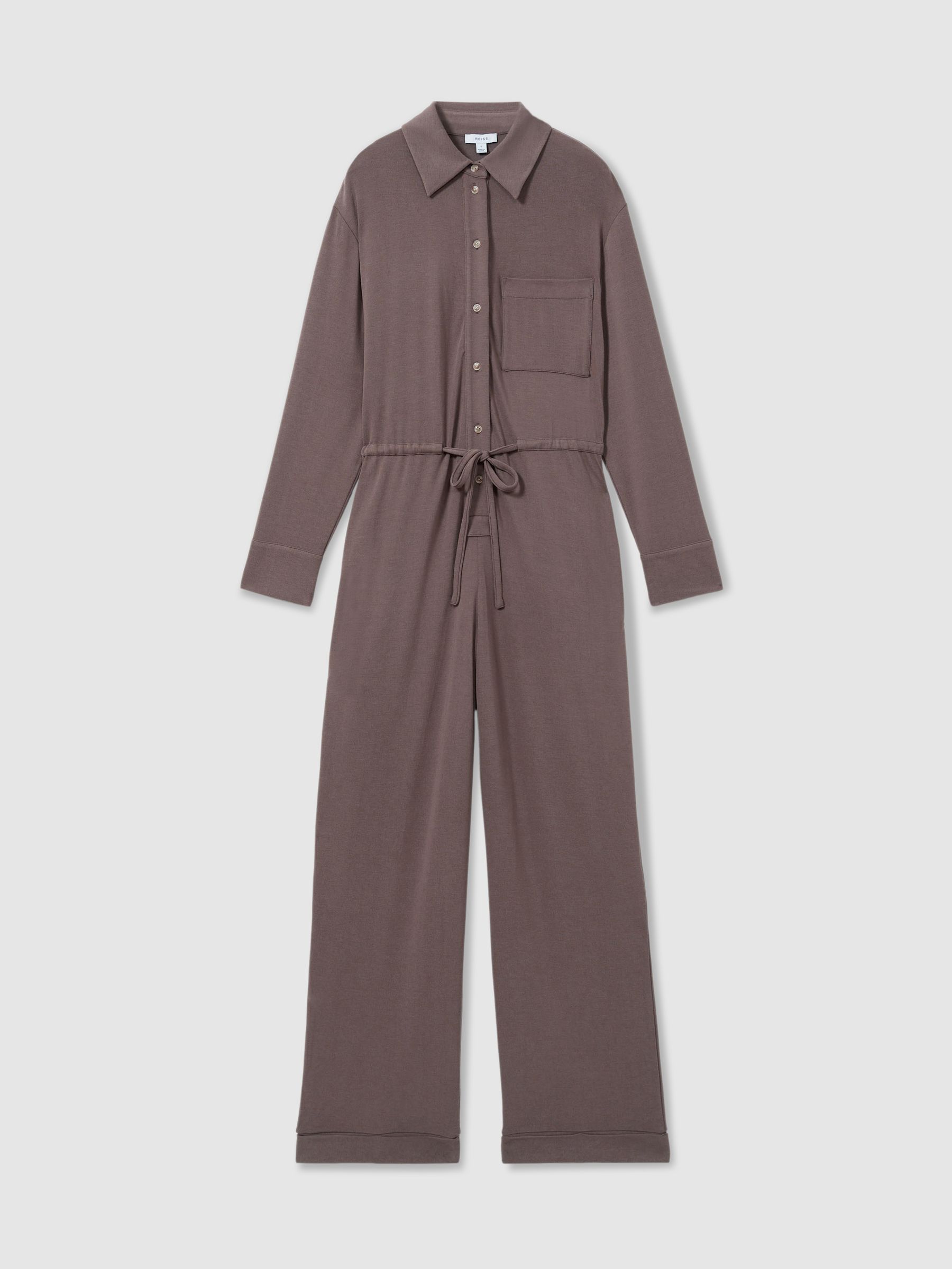 Thermal Jersey Drawstring Jumpsuit in Dark Mink - Image 2 of 7