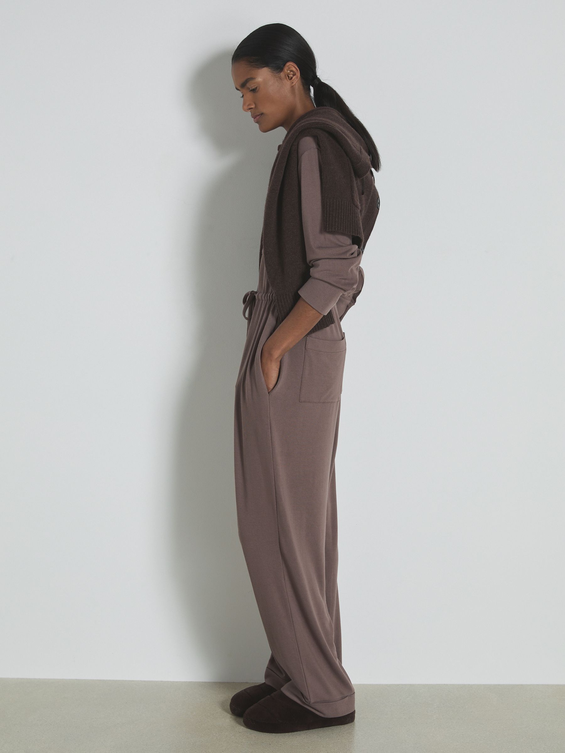 Thermal Jersey Drawstring Jumpsuit in Dark Mink - Image 5 of 7