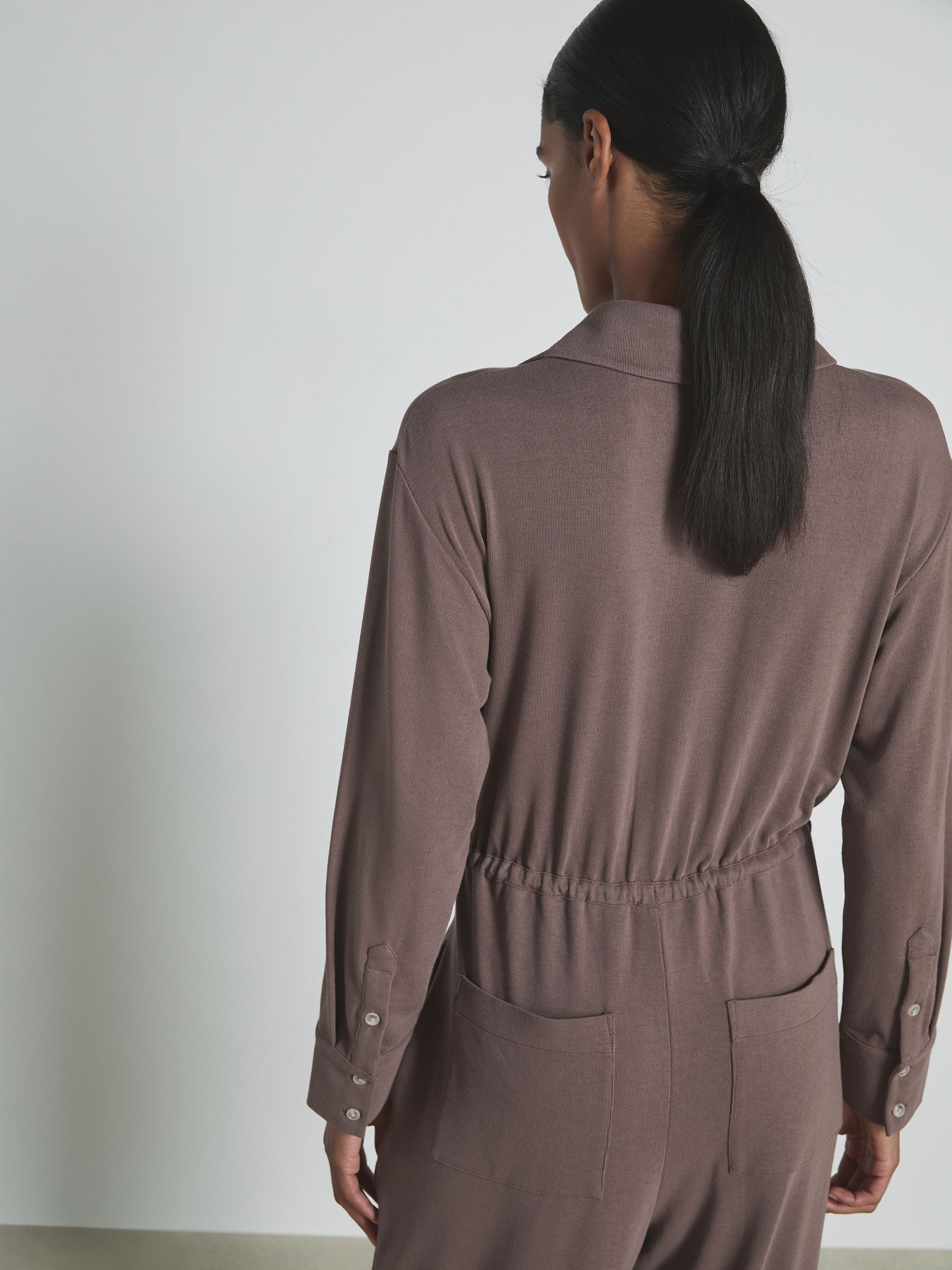 Thermal Jersey Drawstring Jumpsuit in Dark Mink - Image 6 of 7