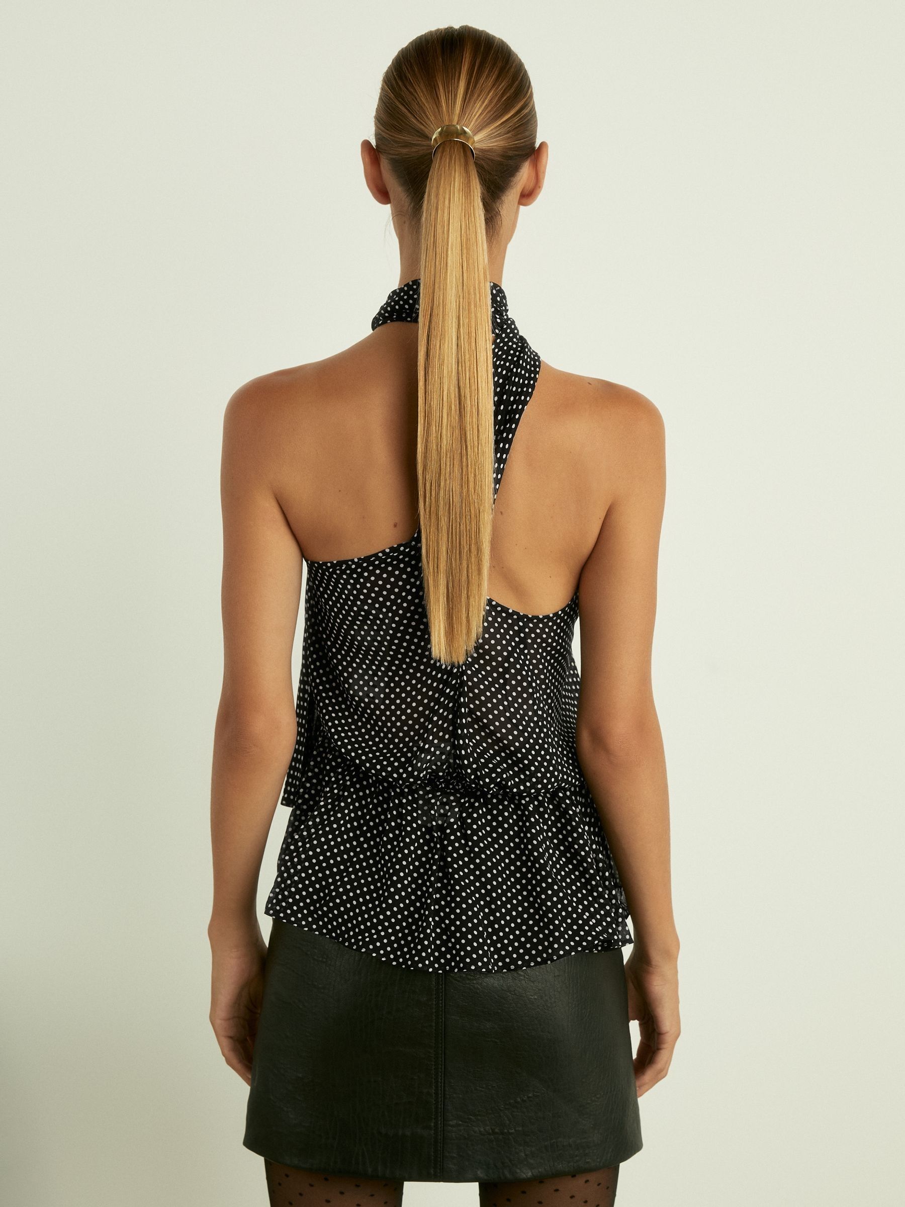 One-Shoulder Polka-Dot Georgette Top in Black - Image 5 of 6