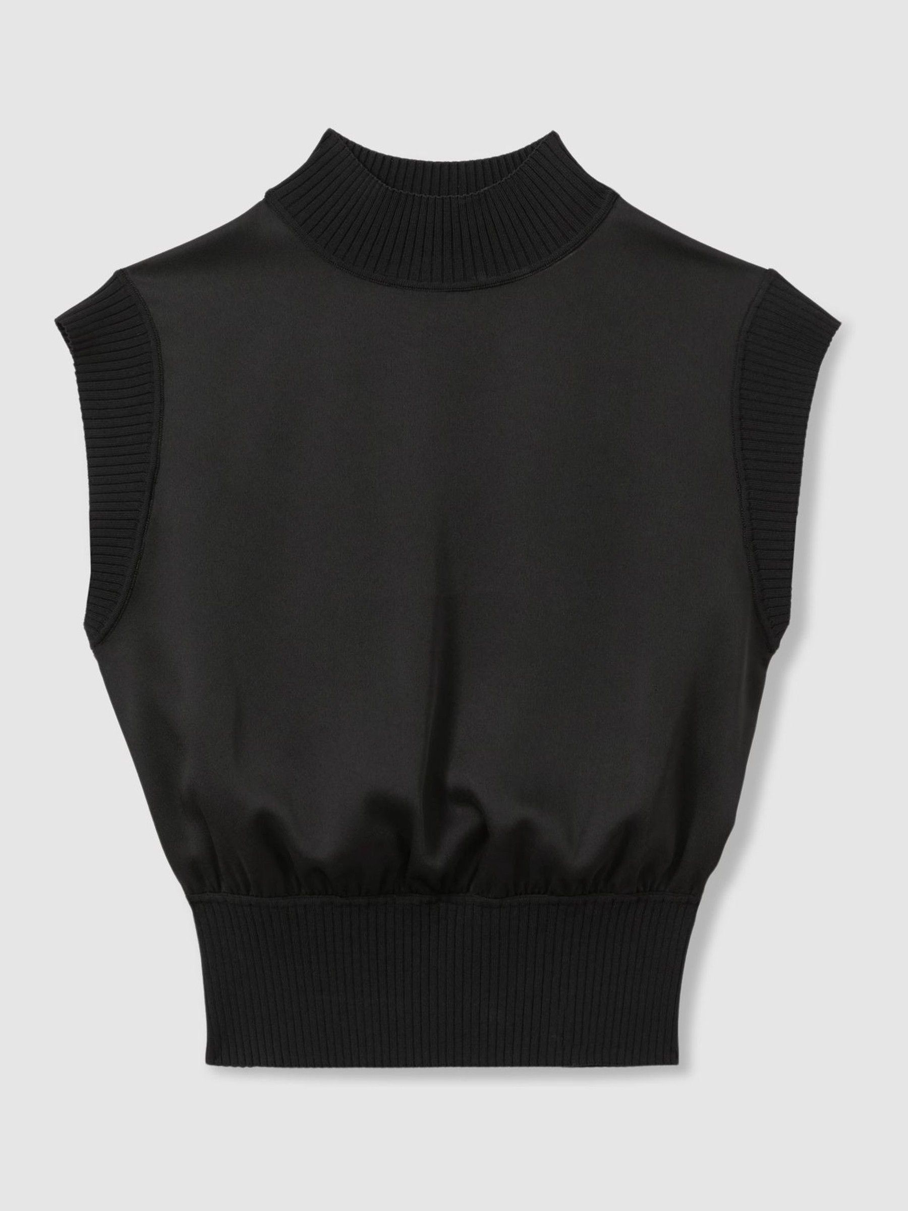 Florere Hybrid Satin Knit Cropped Top in Black - Image 2 of 6