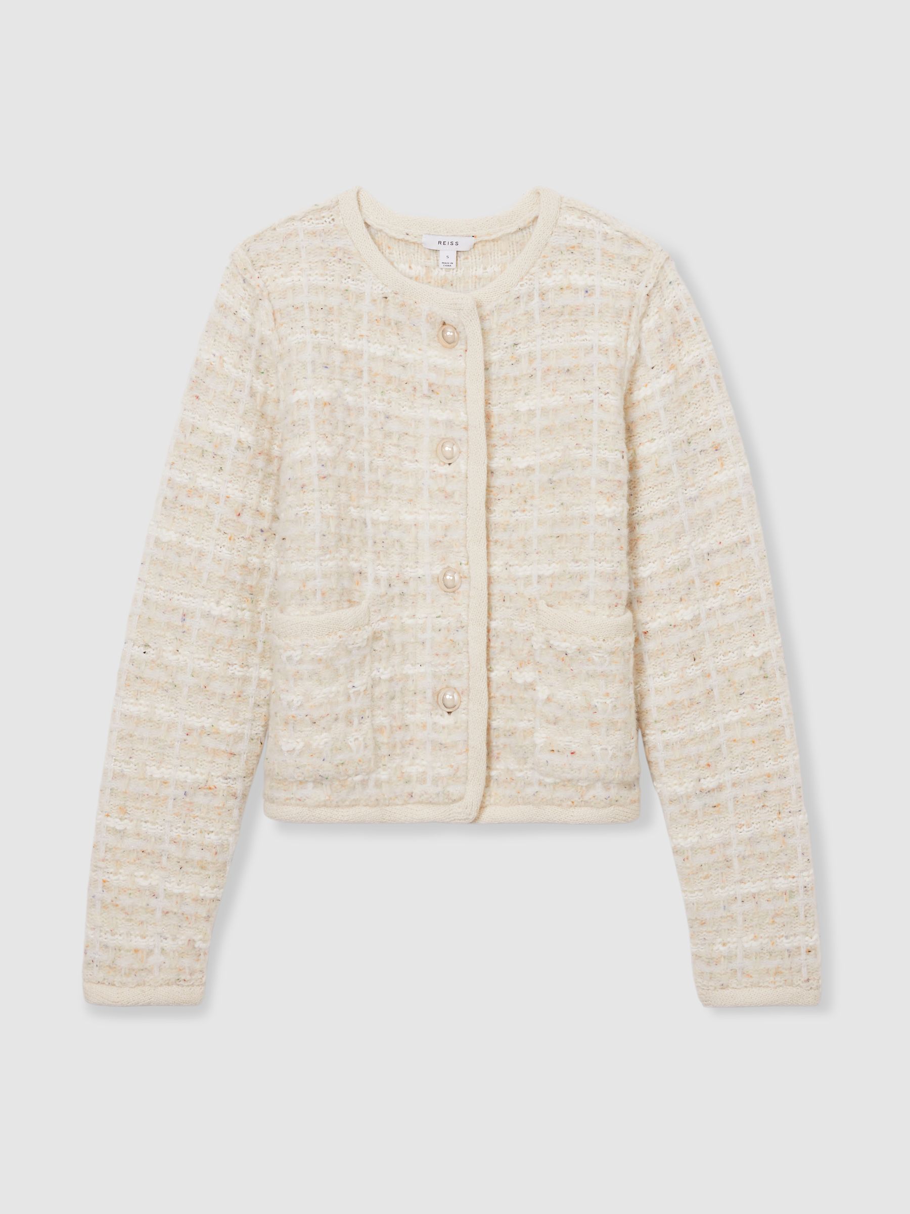 Tweed-Effect Cardigan with Merino in Light Pink - Image 2 of 7