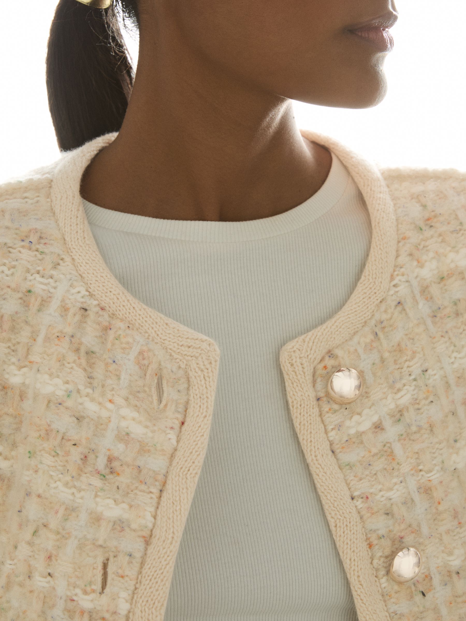 Tweed-Effect Cardigan with Merino in Light Pink - Image 4 of 7