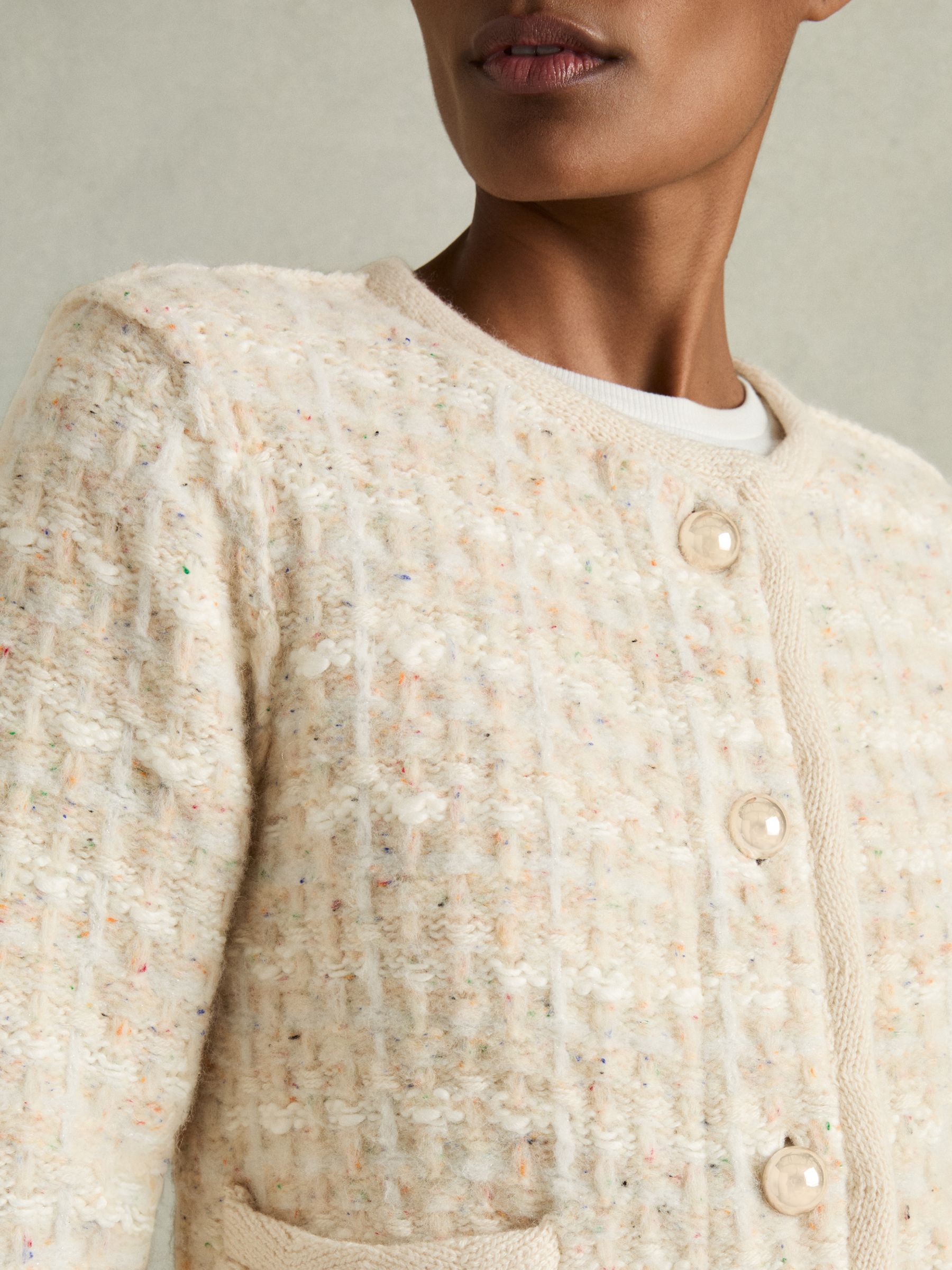 Tweed-Effect Cardigan with Merino in Light Pink - Image 5 of 7